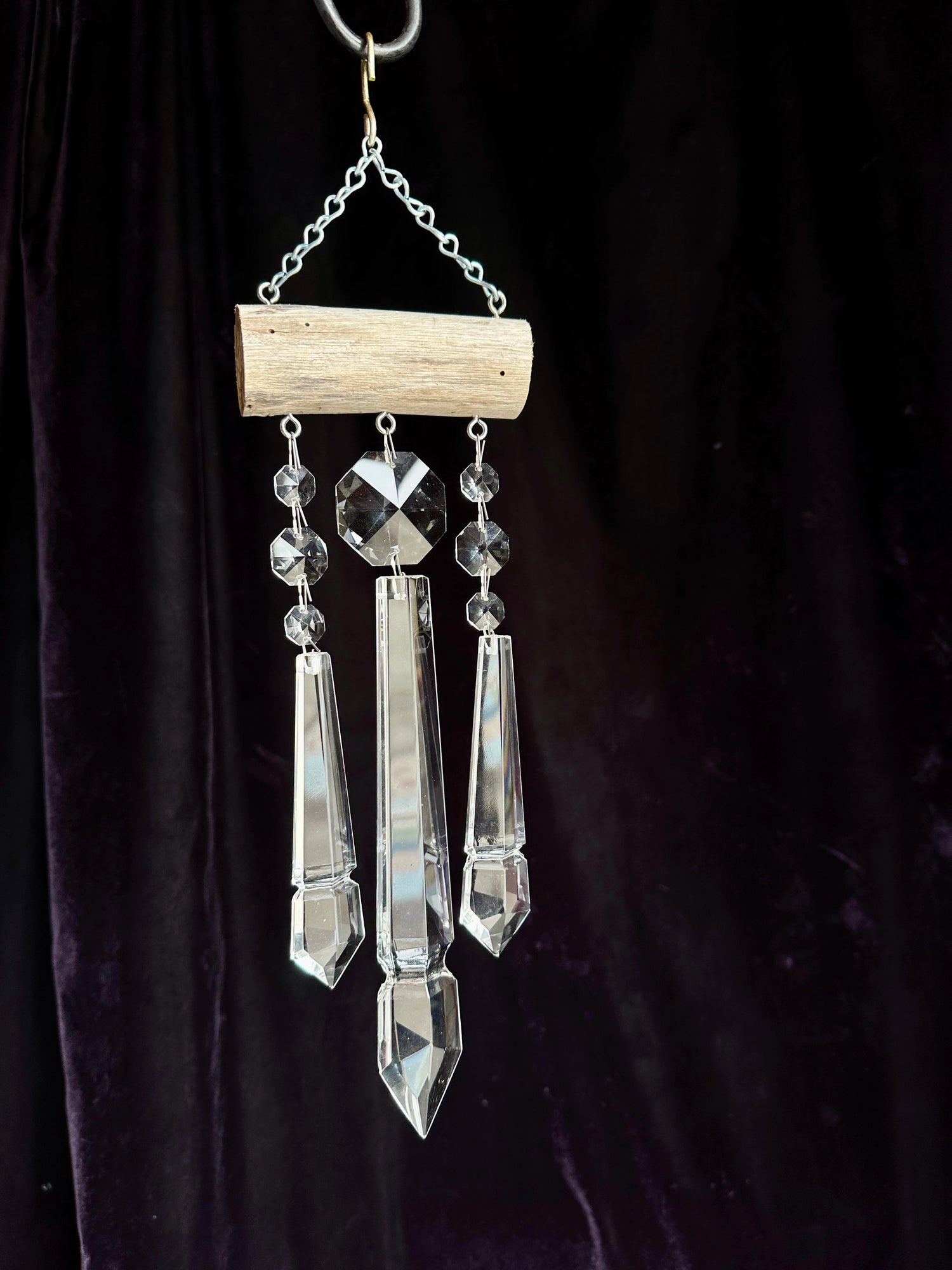 Natural Driftwood and Crystal Chandelier Prism Sun-catching Wind-chime