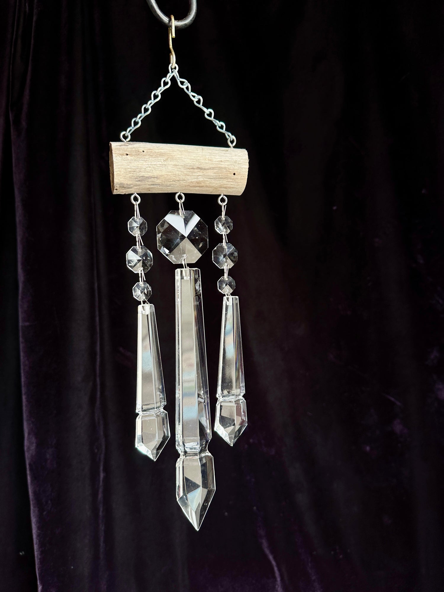 3 Strand Crystal and Driftwood Sun-catching Wind-chimes