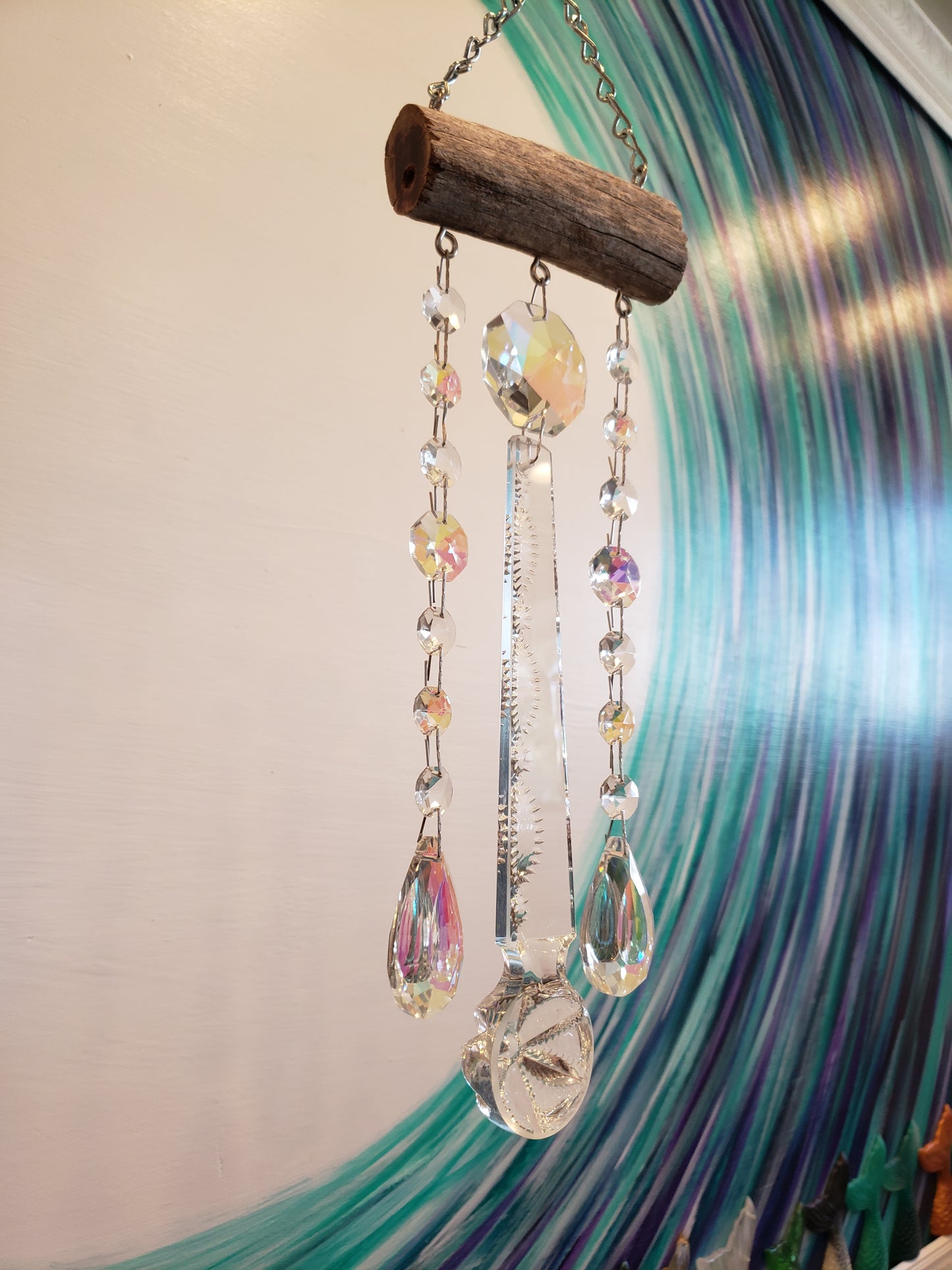 Chandelier crystal windchime suncatcher by Dazzling driftwood.