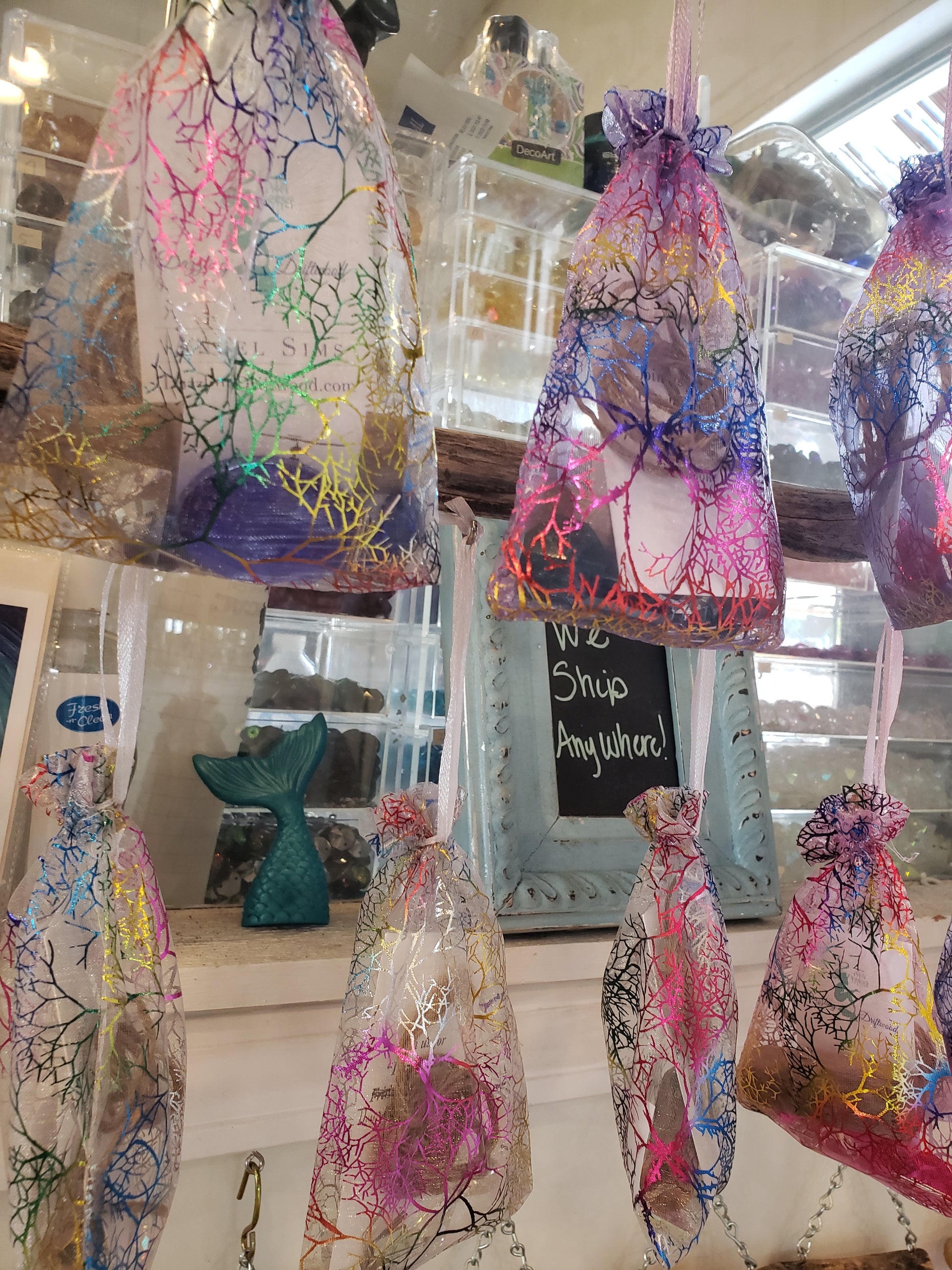 Florida driftwood chandelier crystal home made suncatcher DIY