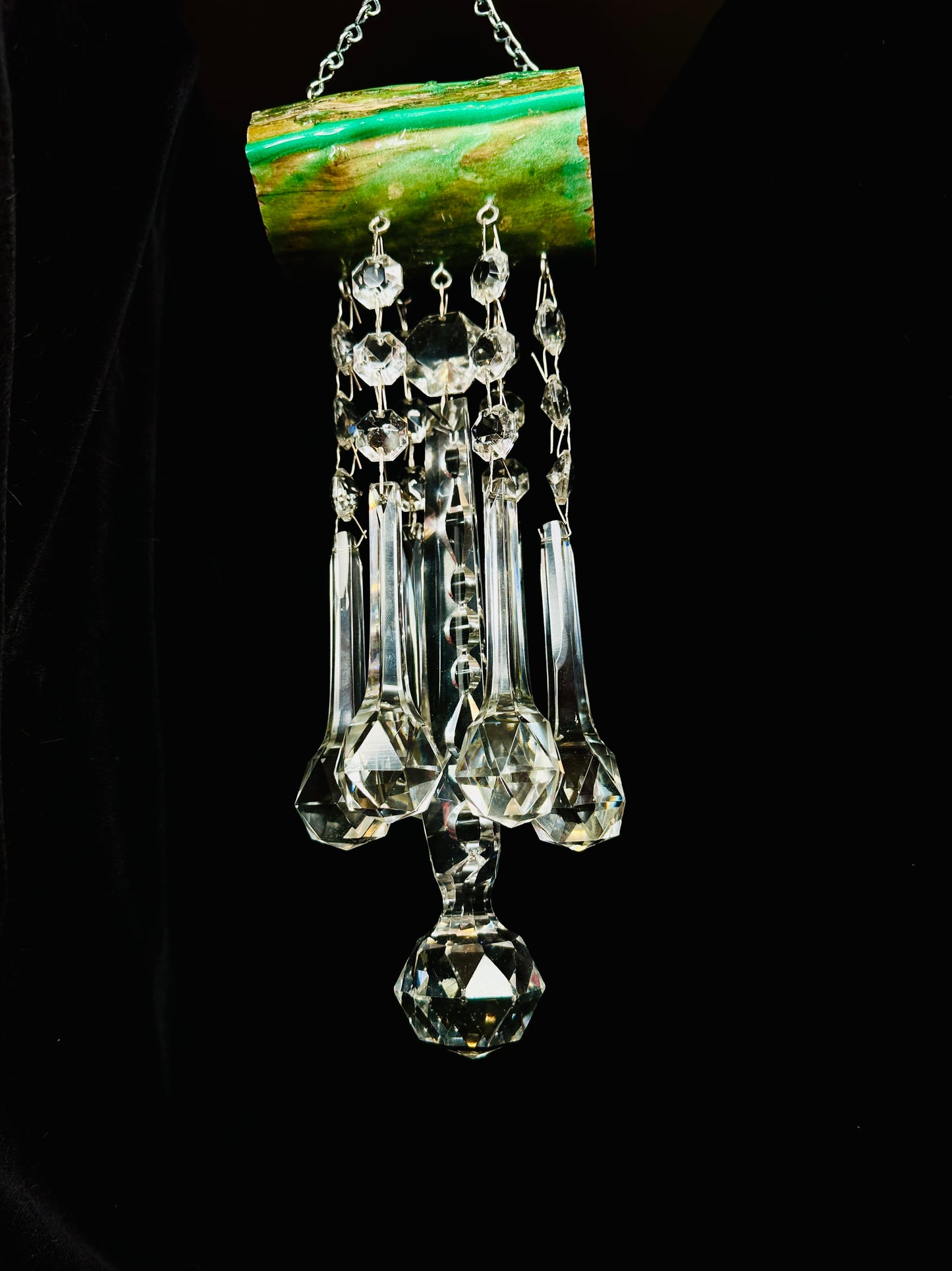 Antique crystal microphone and Driftwood, sun, catching wind chime