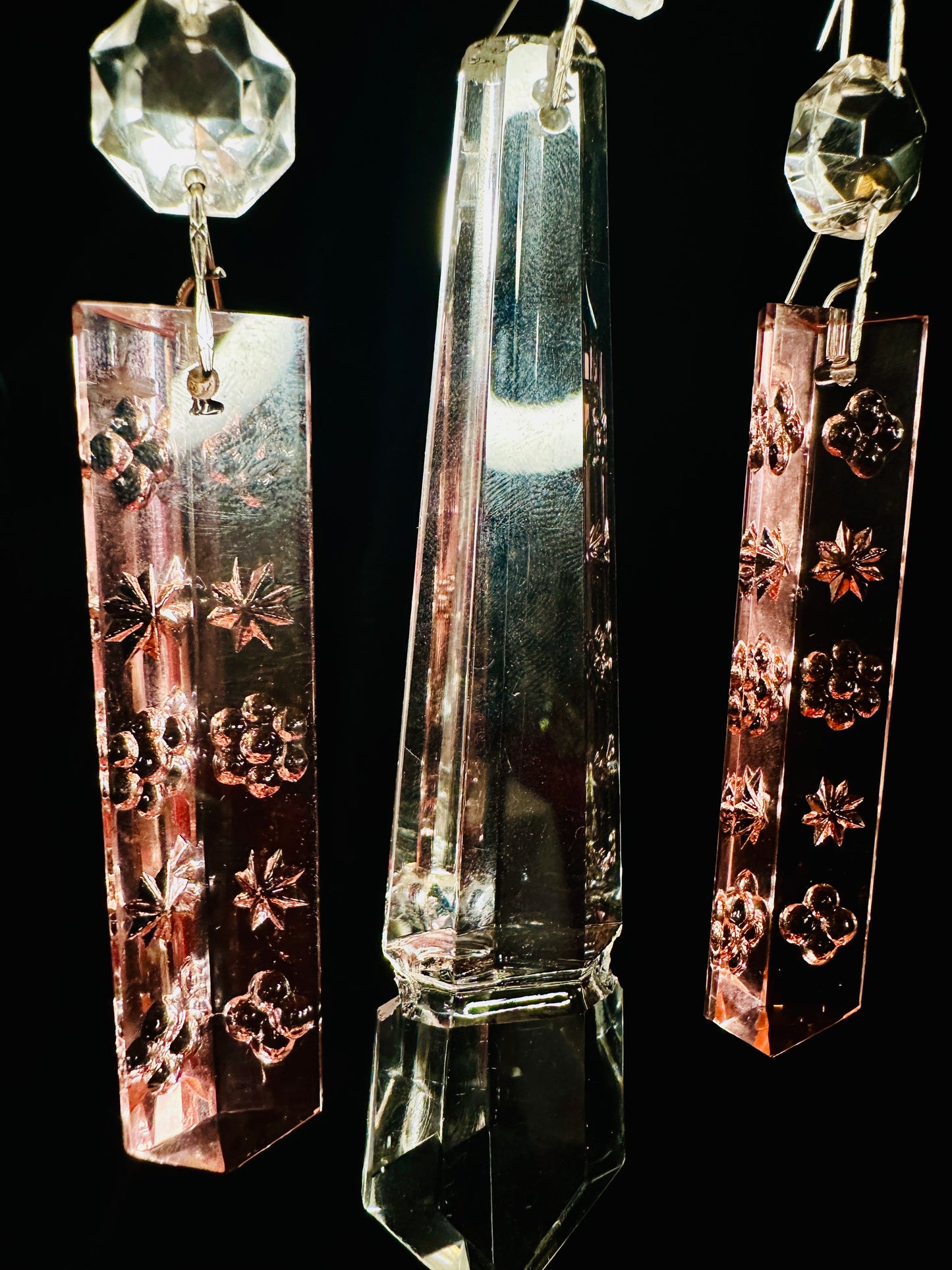 Antique pink vintage chandelier, crystal sun, catching wind chime