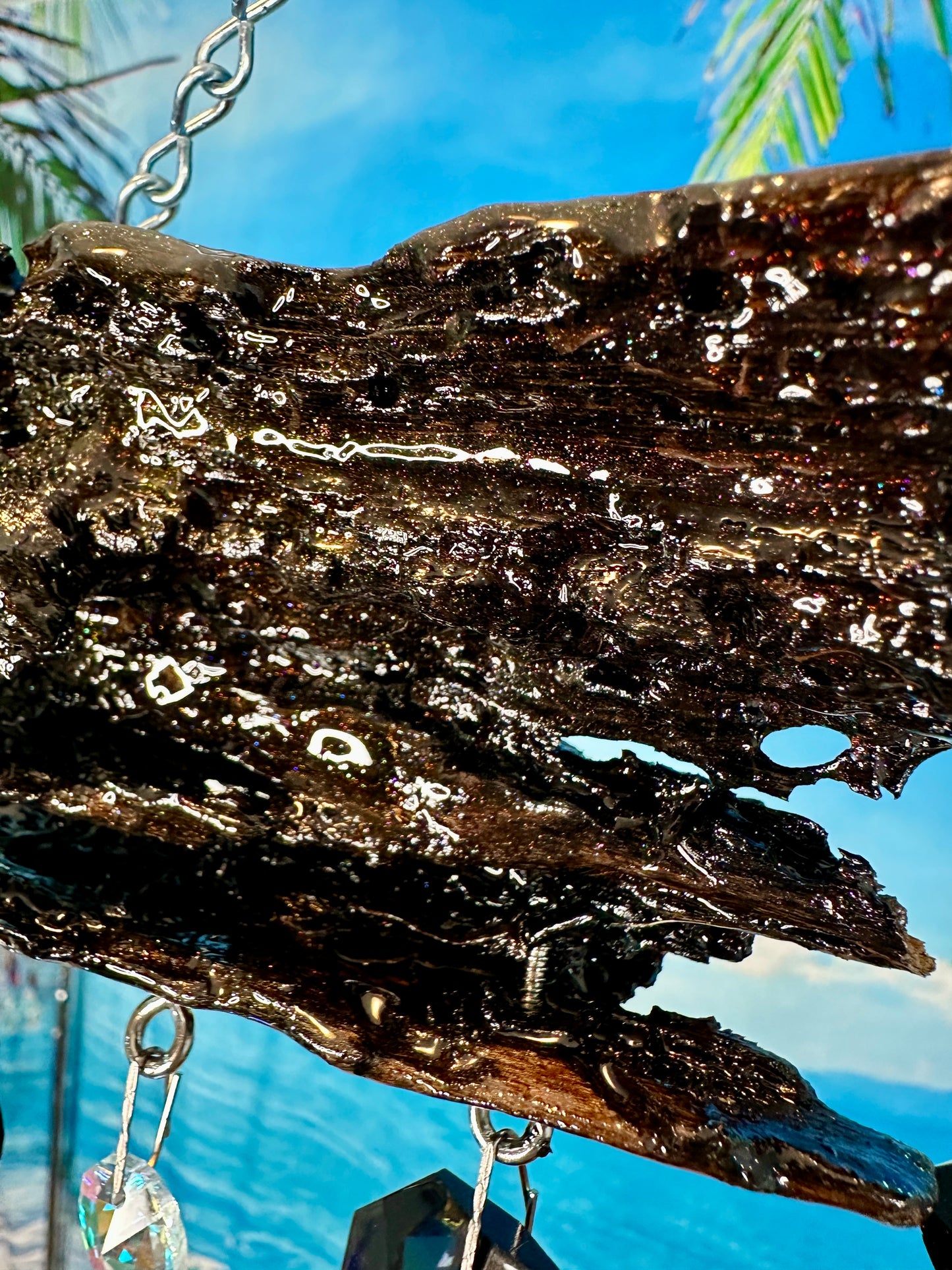 Sparkling Driftwood and Crystal Chandelier Crystal Sun-catching Wind-chime 5 One of a kind Dark Wood