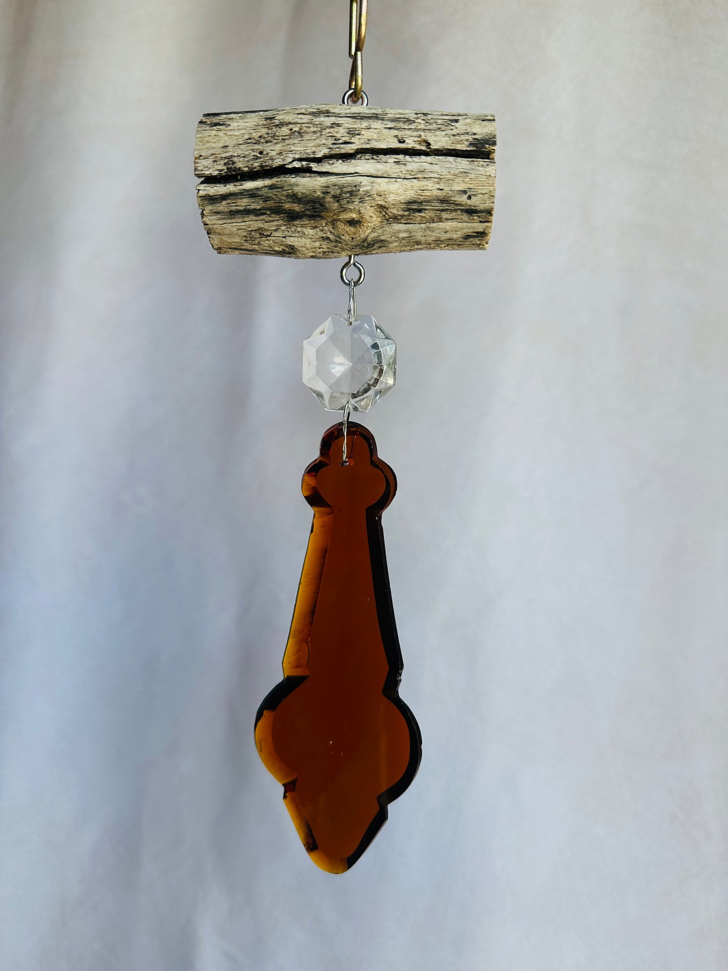 Antique Rum Crystal and Driftwood Suncatcher Single Strand