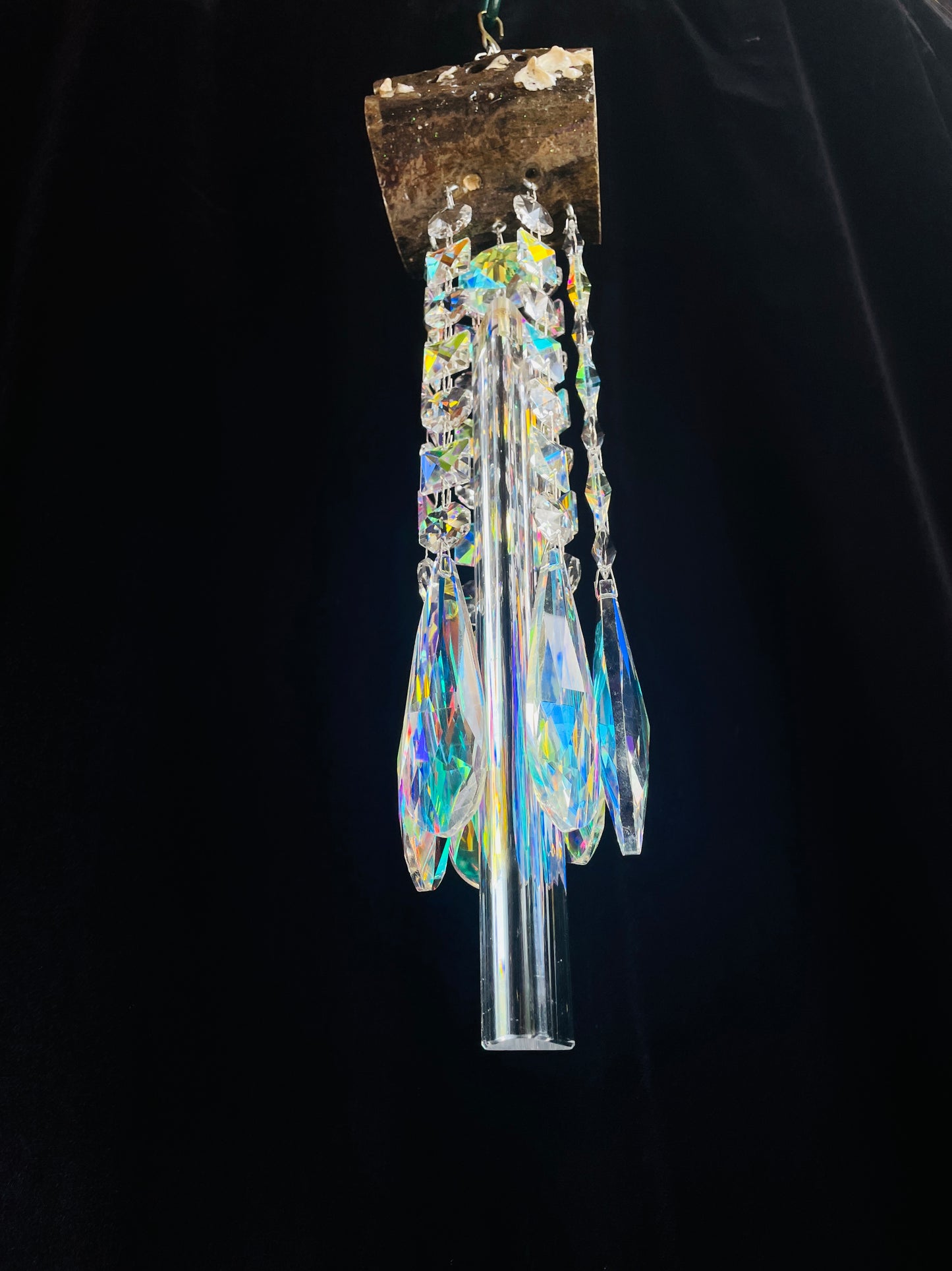 Glistening Driftwood & Crystal Wind Chime Sun Catcher 7 Strand (Vintage)