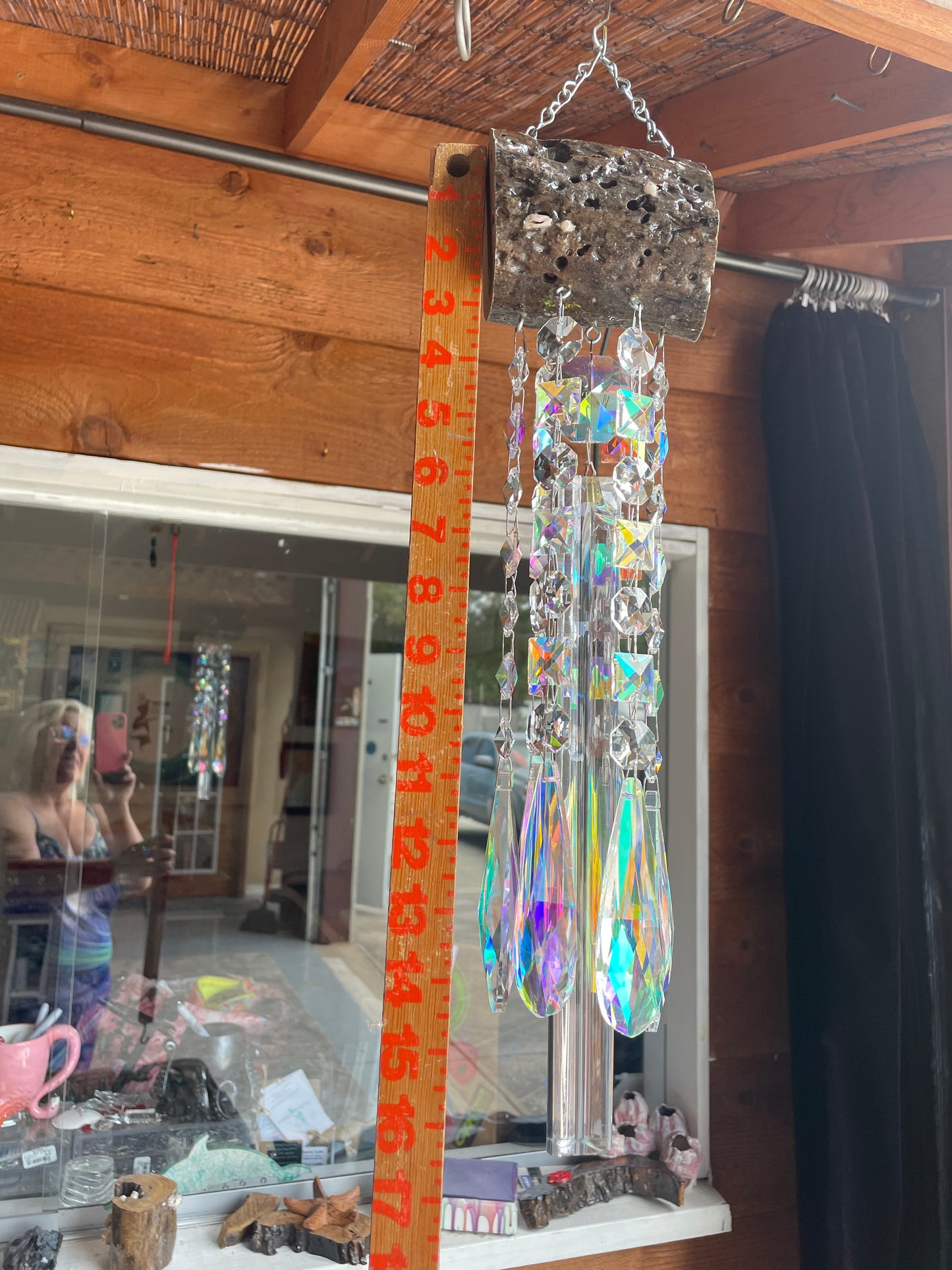Glistening Driftwood & Crystal Wind Chime Sun Catcher 7 Strand (Vintage)