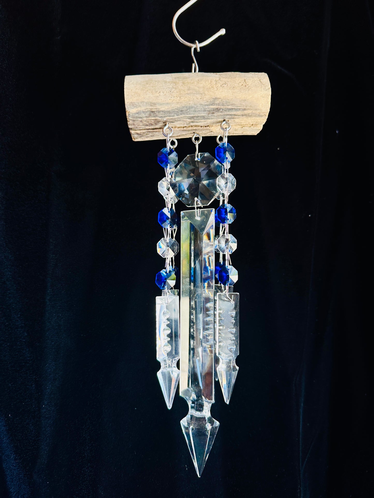 Natural Driftwood and Chandelier Crystal Sun-catching Wind-chime 5 Strand