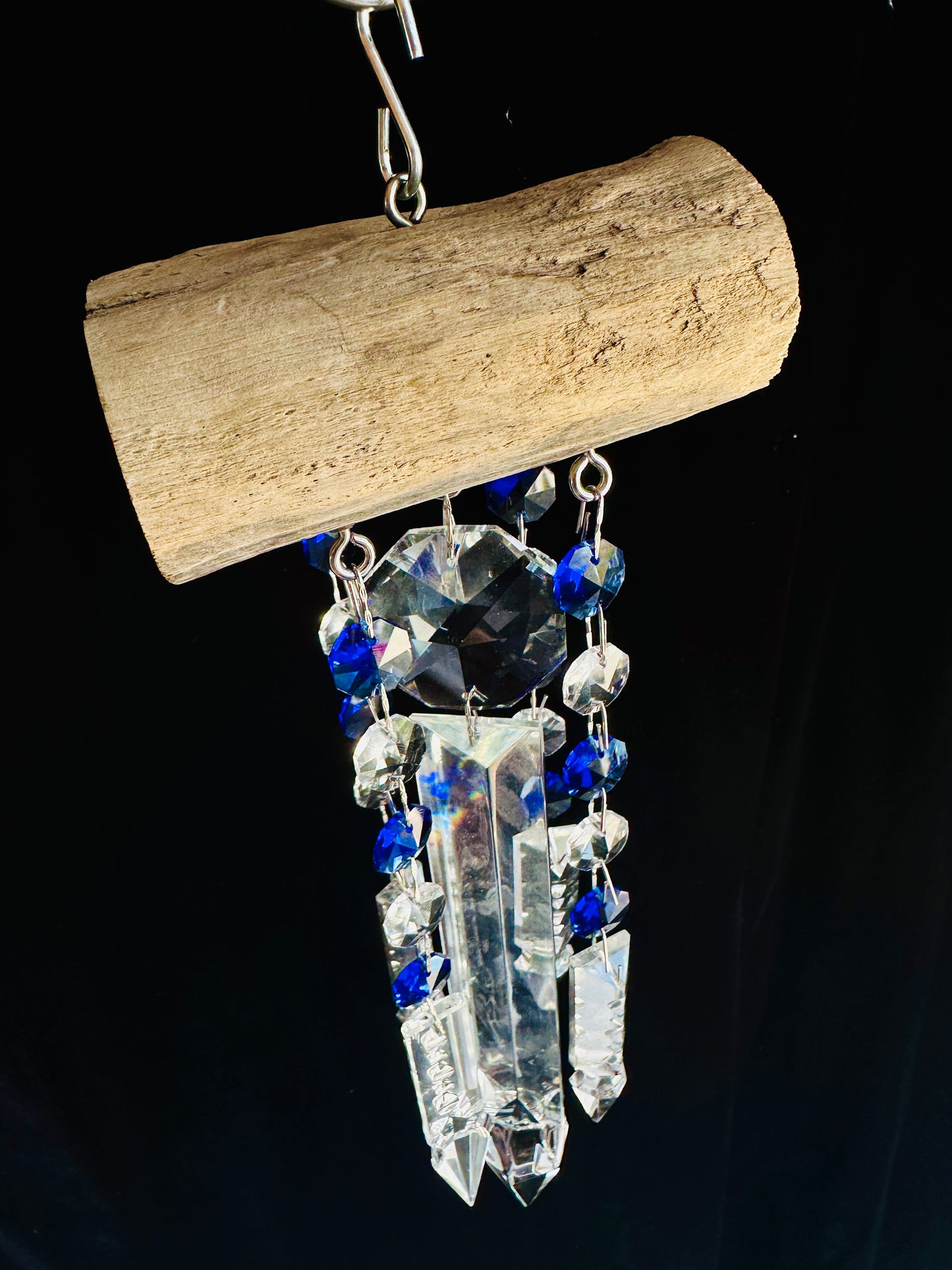 Natural Driftwood and Chandelier Crystal Sun-catching Wind-chime 5 Strand