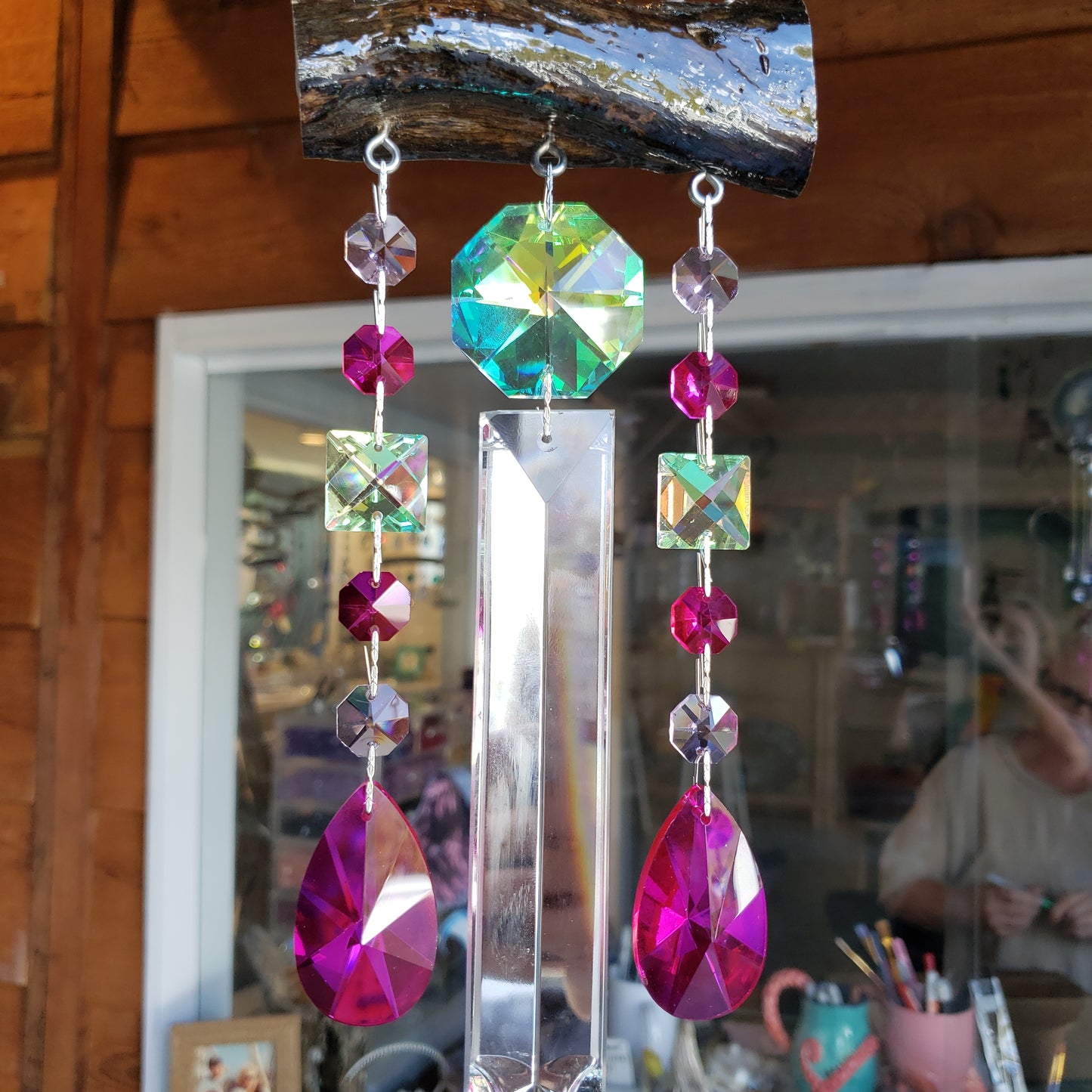 chandelier crystal wind-chime dazzling driftwood