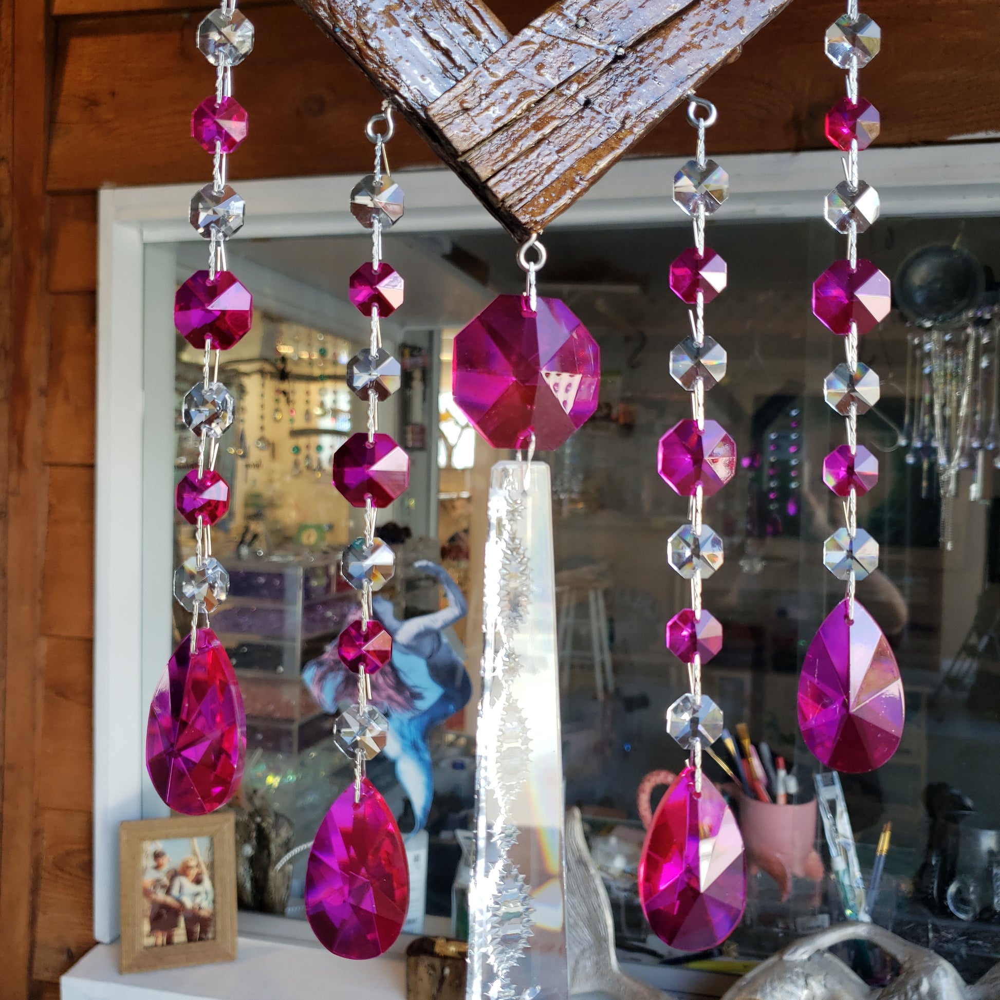 dazzling driftwood wind-chime sun-catcher chandelier crystals
