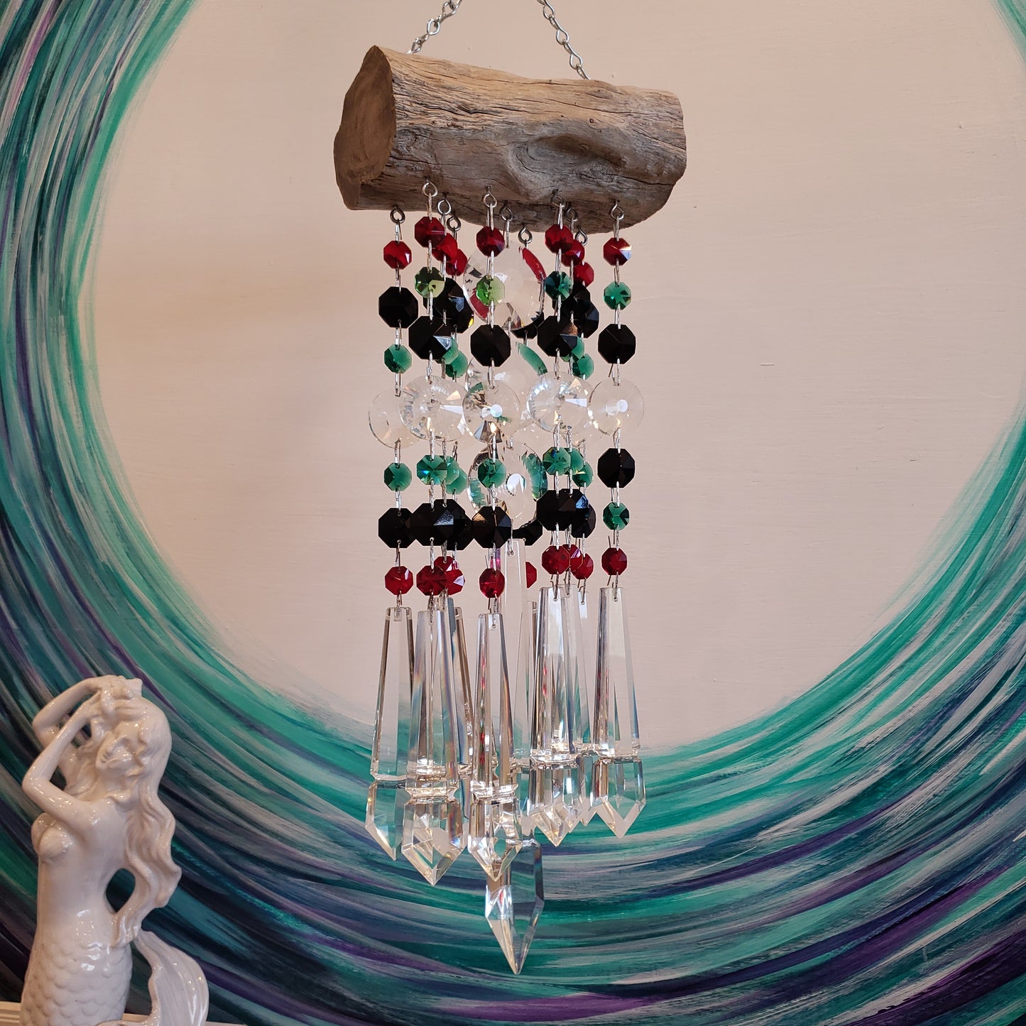 natural driftwood wind-chime chandelier- crystal triton spears