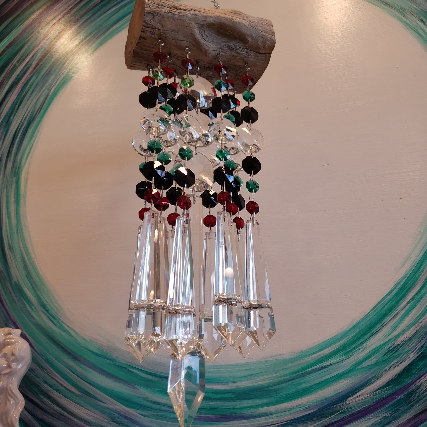 natural driftwood wind-chime chandelier- crystal triton spears