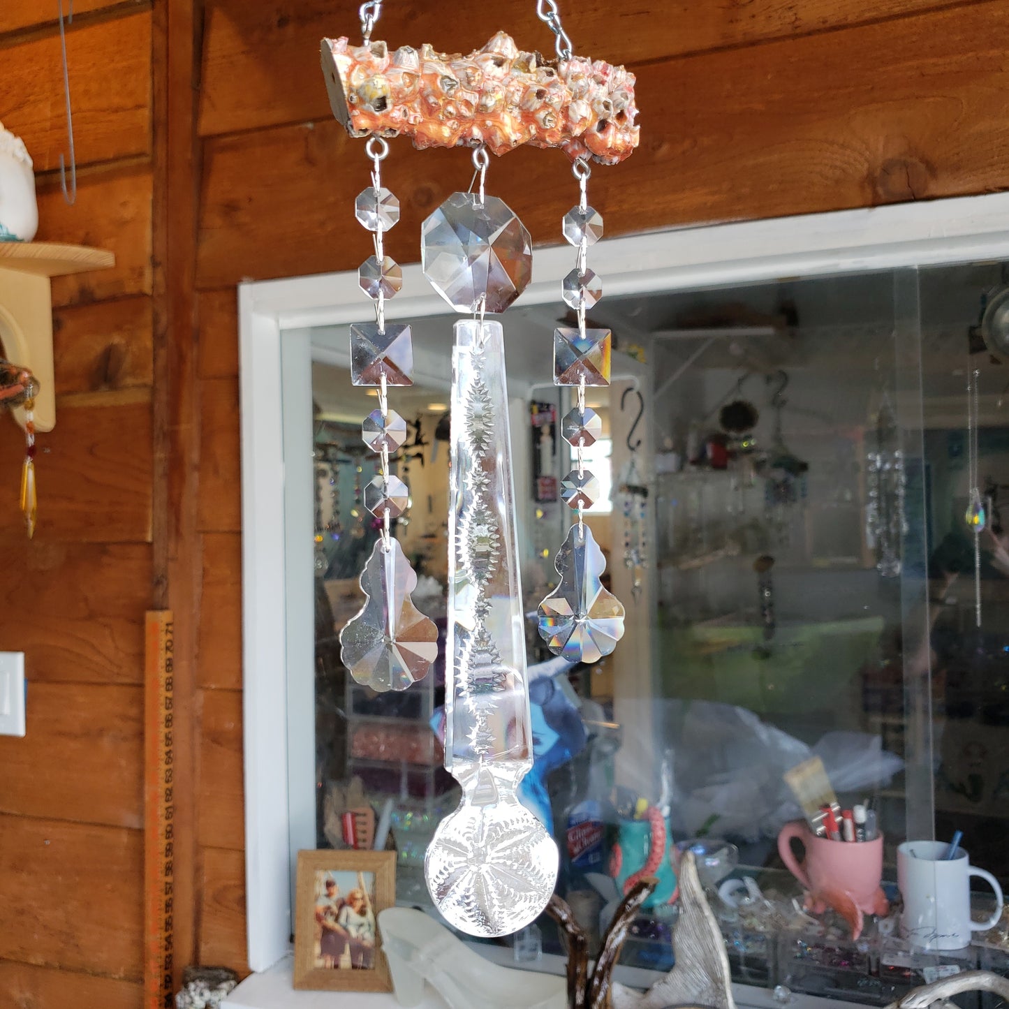 epoxy glistening barnacle three windchime chandelier crystals