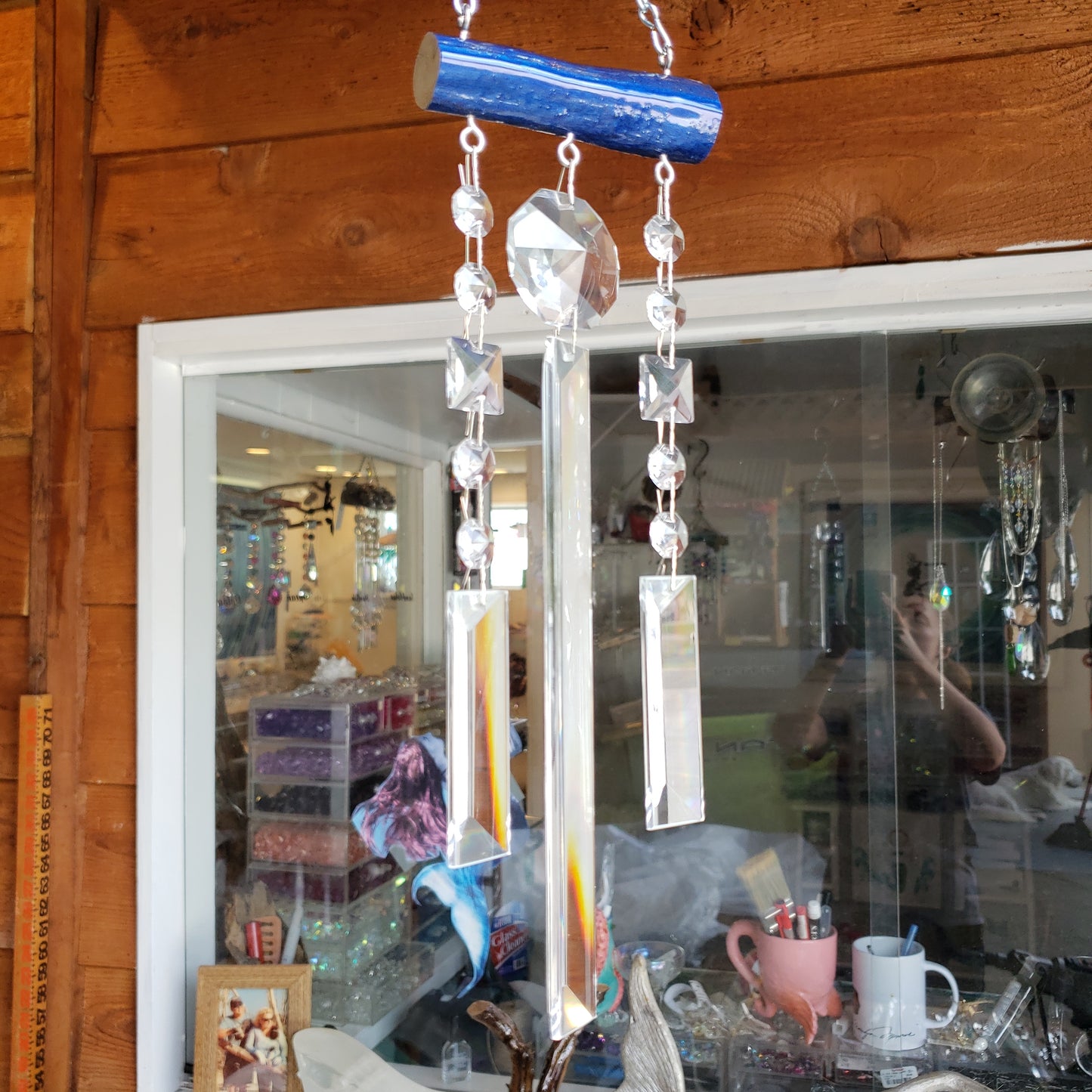 driftwood wind-chime chandelier crystals hand made art