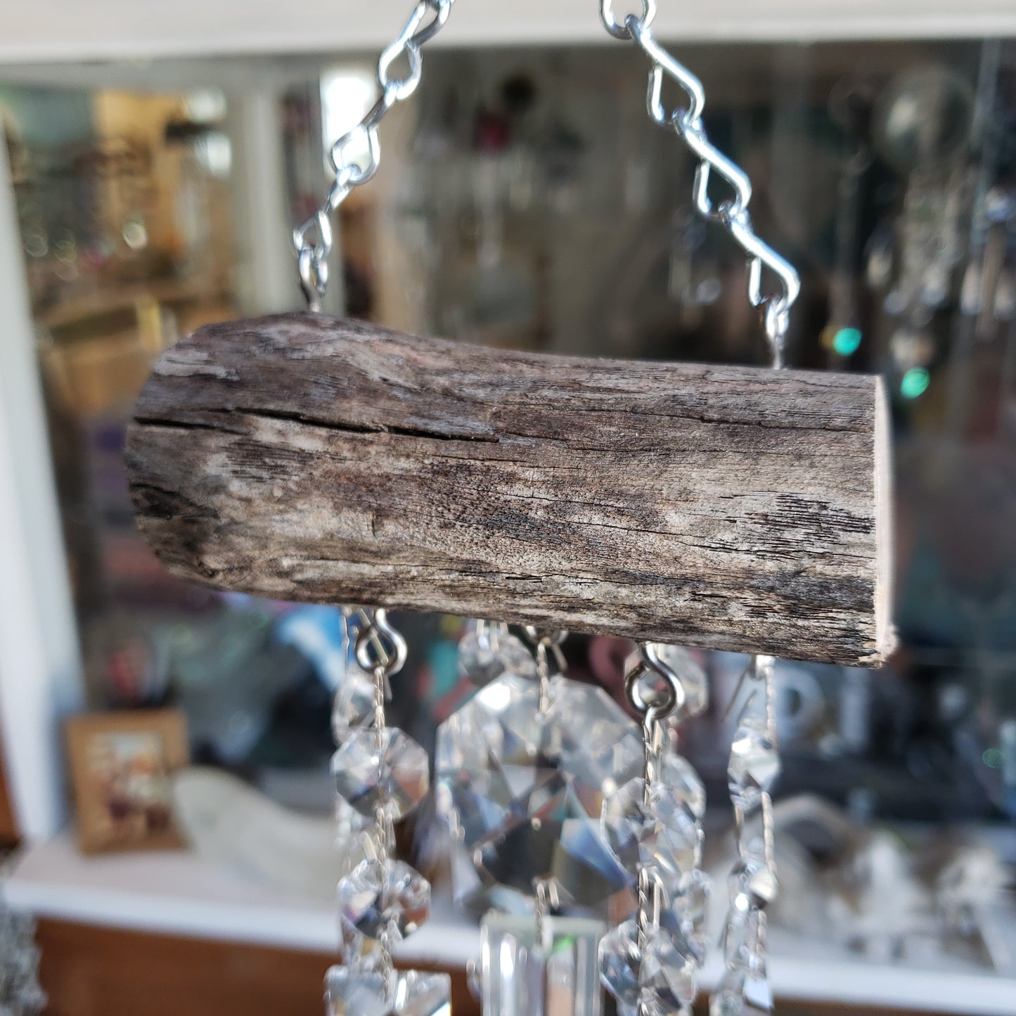 Natural Driftwood & Crystal Sun Catcher Wind Chime 7 Strand