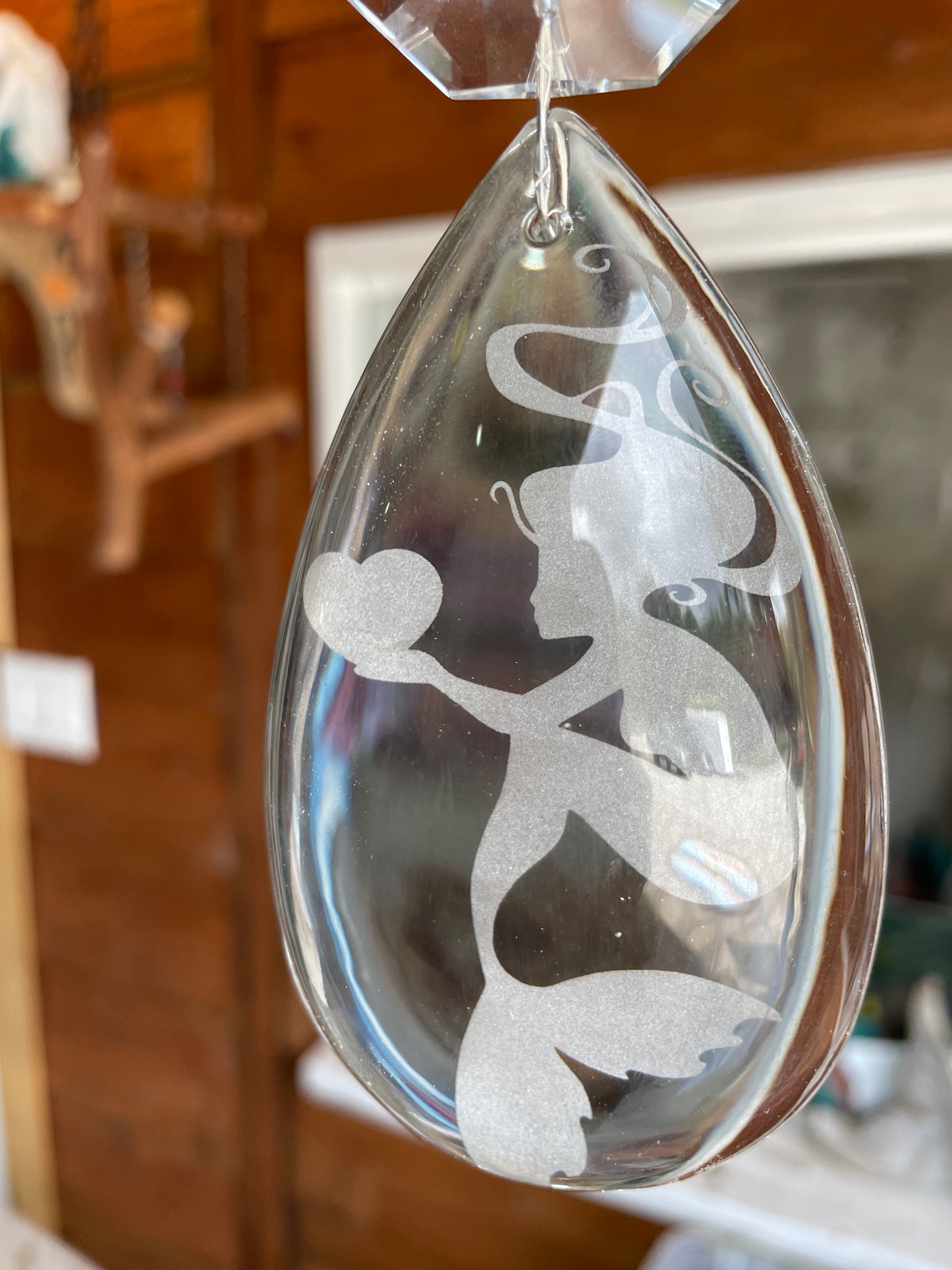 mermaid etched chandelier crystal sun catcher Dazzling driftwood