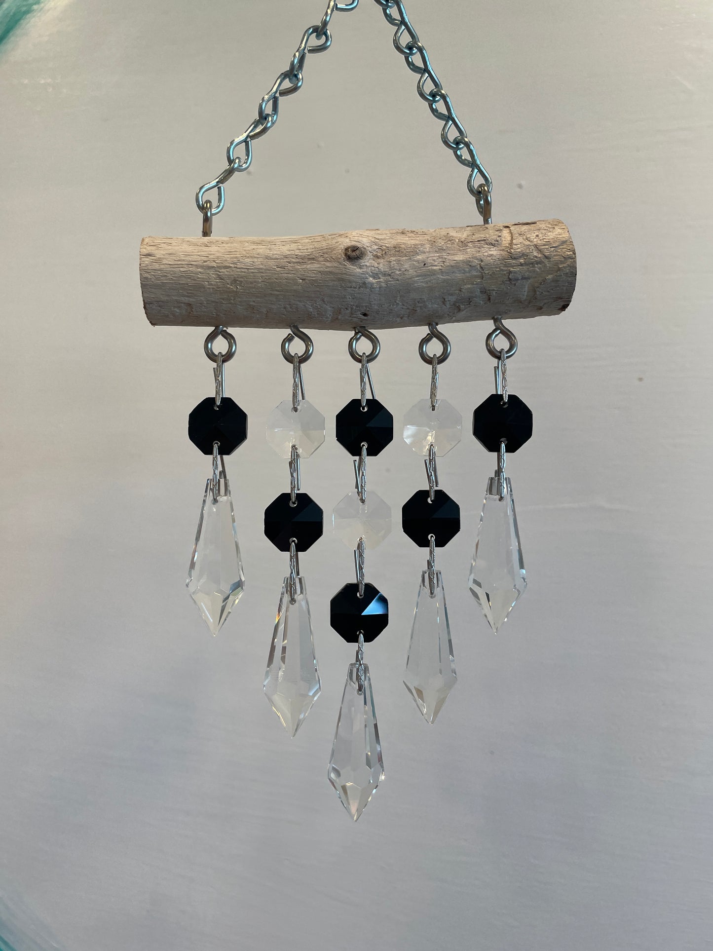 black and clear chandelier crystals natural driftwood finish