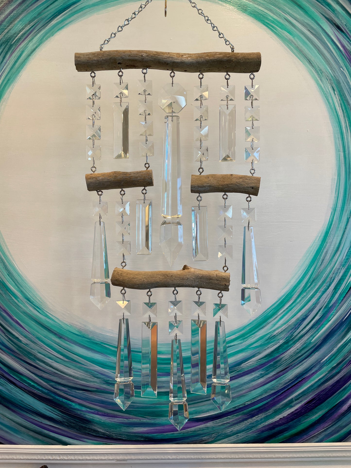 Suncatcher windchime driftwood crystal chandelier prisms hand made