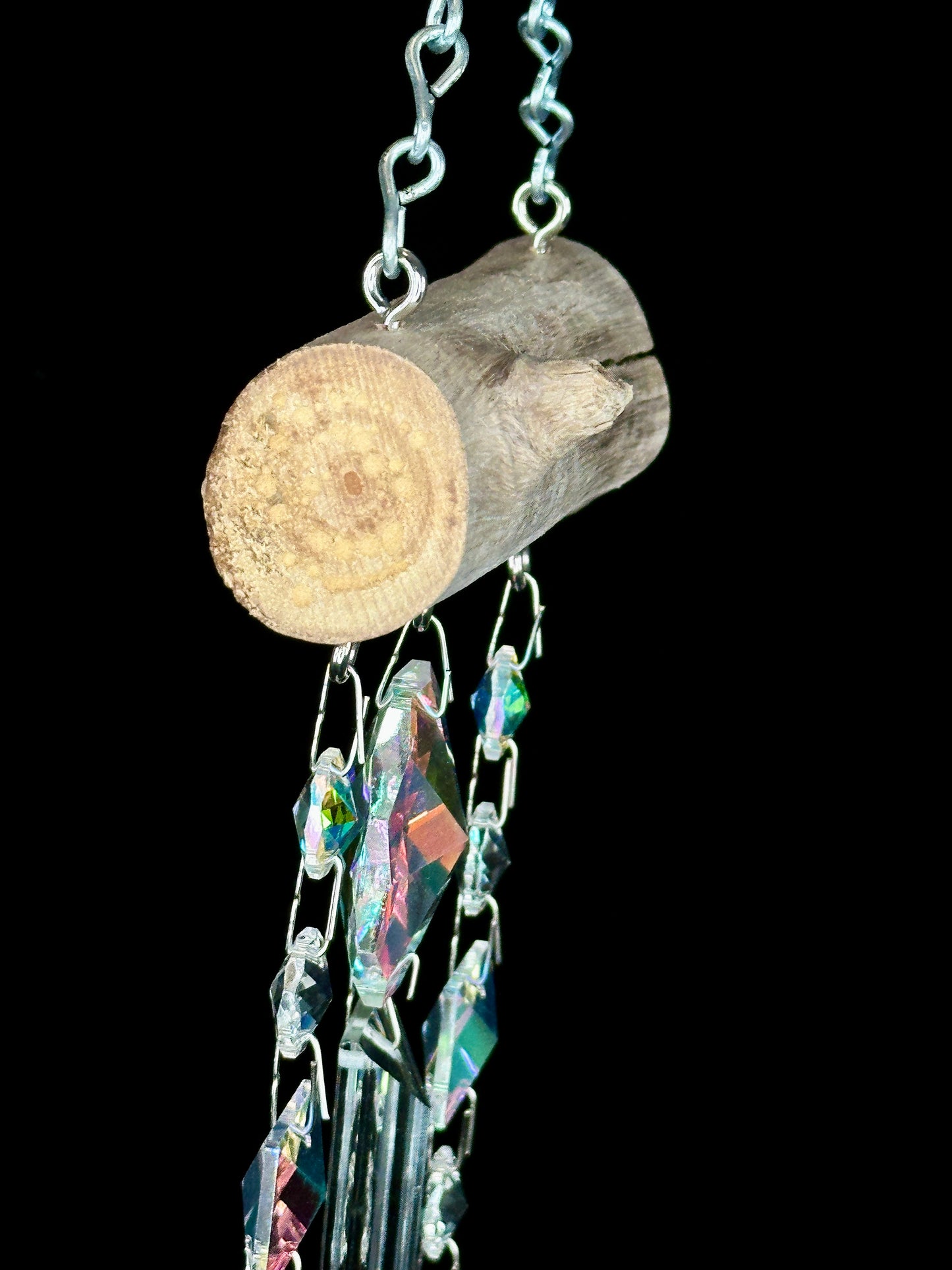 Natural Driftwood & Aura Borealis Ice Chandelier Crystal Sun-catching Wind-chime
