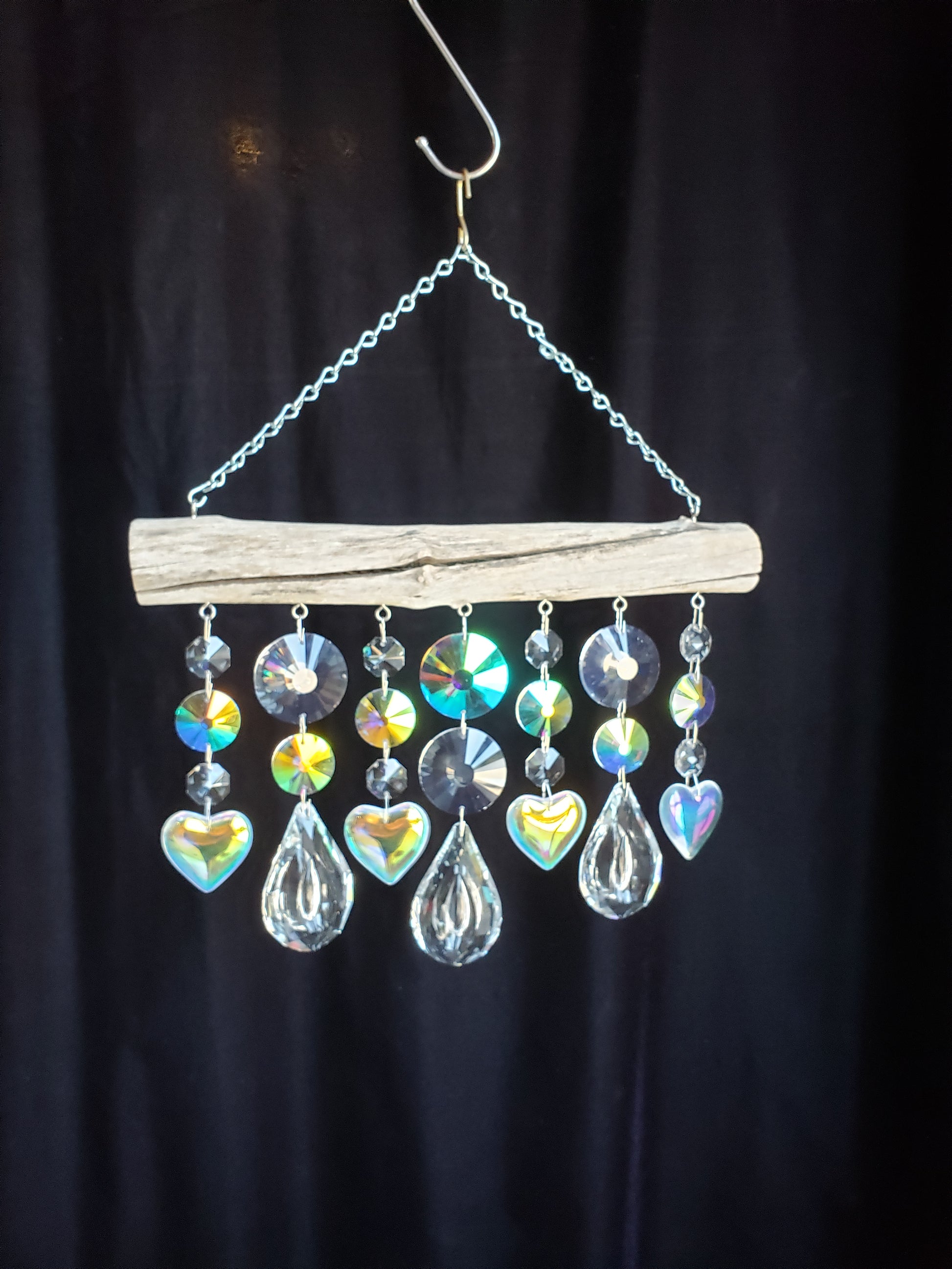 Auroraborealis and clear heart chandlier crystal by Dazzling Driftwood
