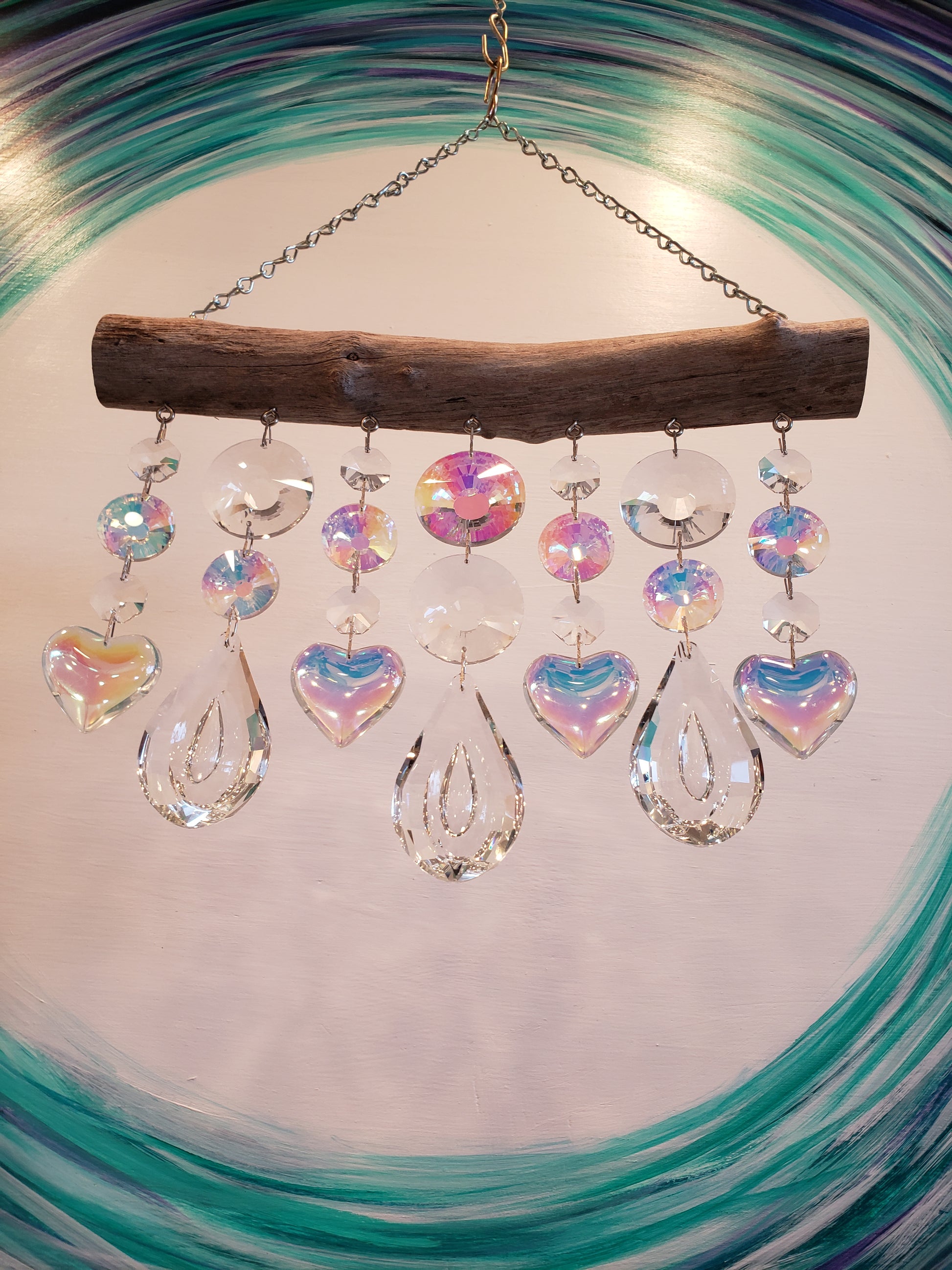 Natural driftwood chandelier crystal suncatcher by Dazzling Driftwood