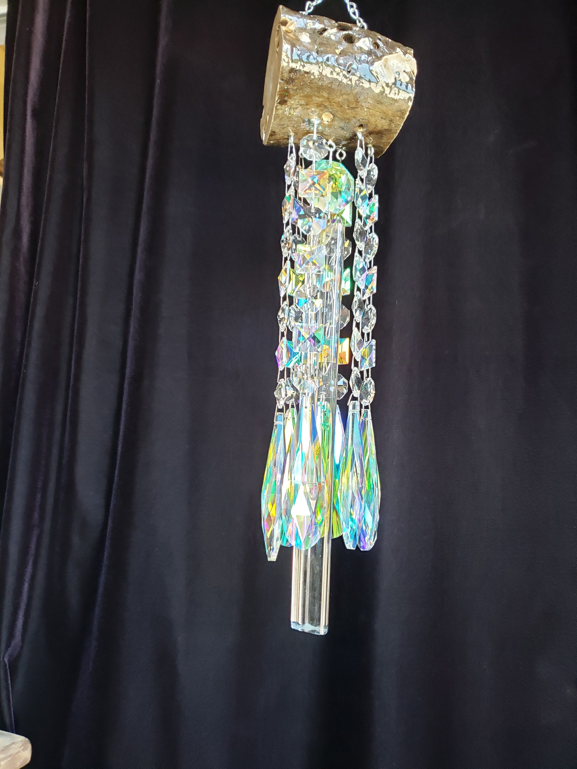 Handmade driftwood and chandelier crystal art