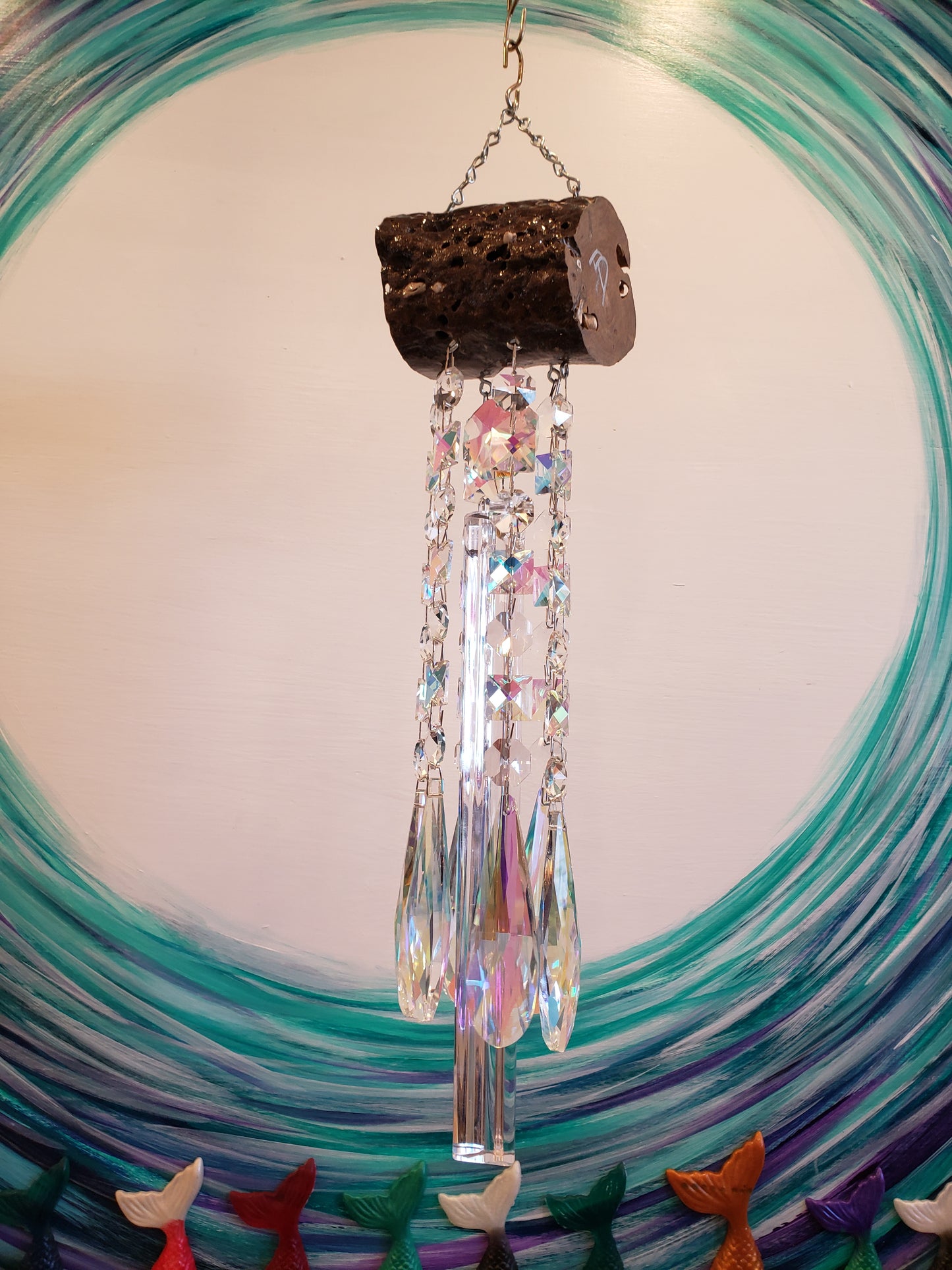 Unqiue chandlier crystal windchime suncatcher by Dazzling Driftwood