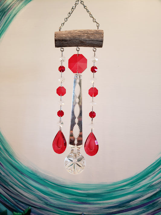 Dazzling Driftwood handmade Red chandelier crystal windchime suncatcher 