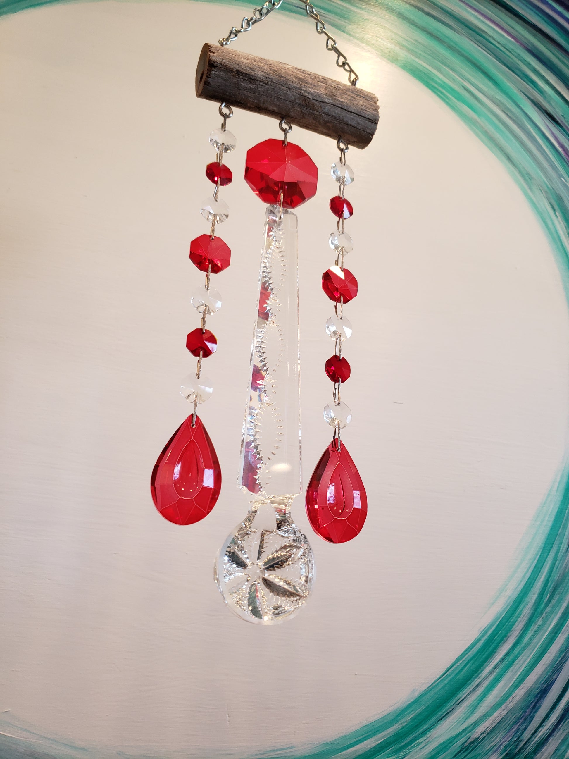 unique handmade chandelier crystal windchime suncatcher by Dazzling Driftwood