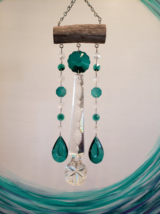 Natural driftwood chandelier crystal windchime suncatcher by Dazzling driftwood 