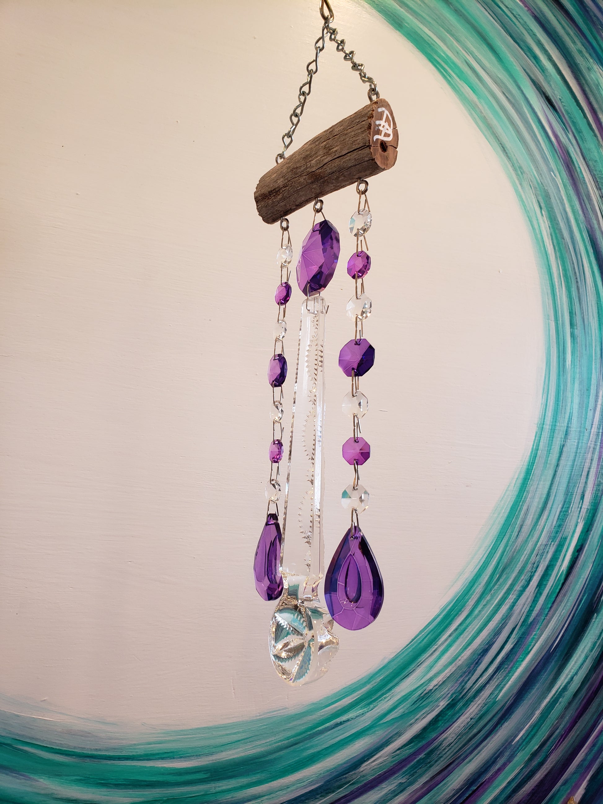 Purple chandelier crystal windchime suncatcher by Dazzling Driftwood