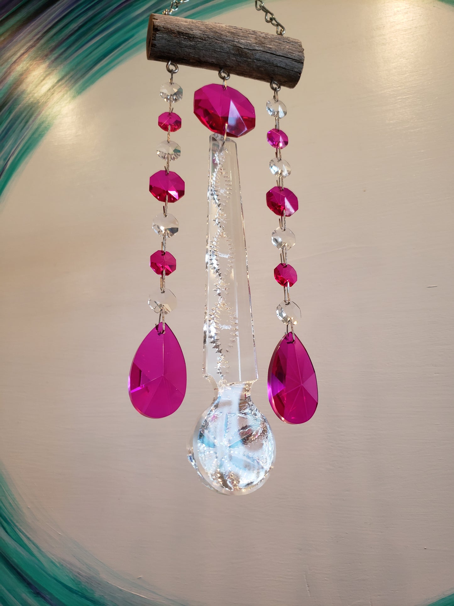 handmade chandelier crystal windchime suncatcher by Dazzling Driftwood