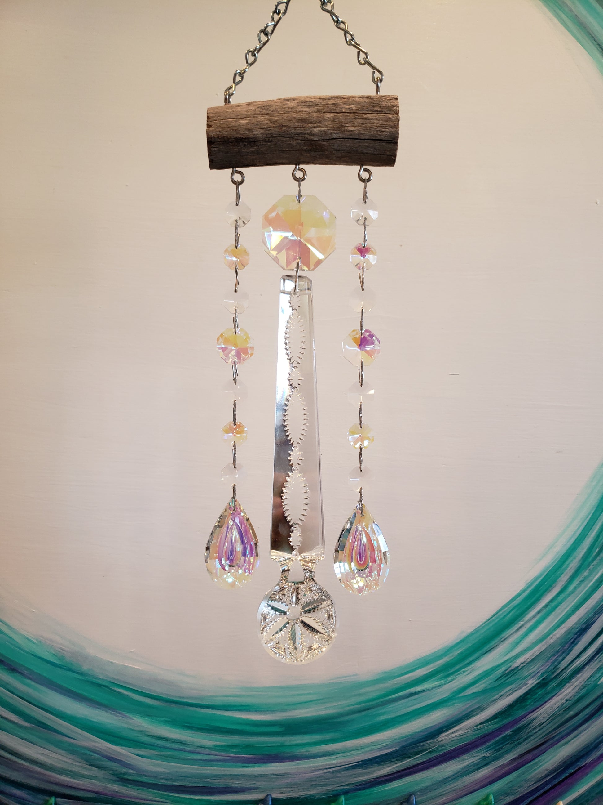 Handmade Driftwood Chandelier crystal windchime suncatcher by Dazzling Driftwood