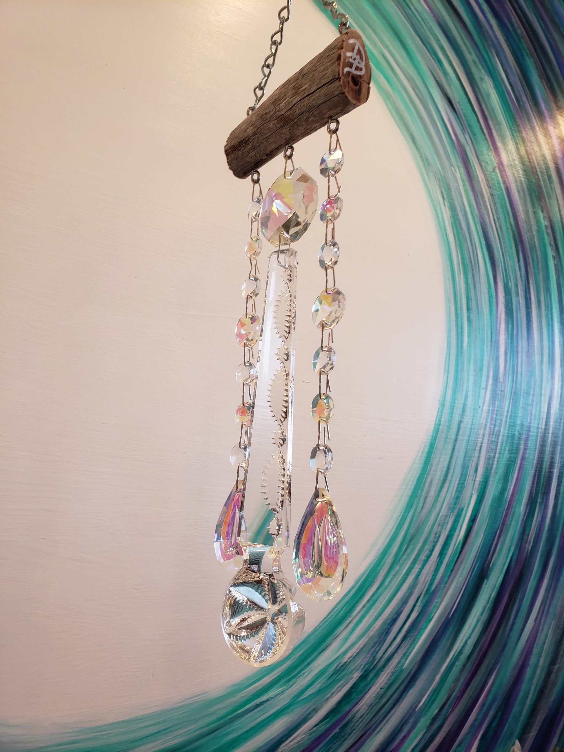 Dazzling Driftwood handmade chandelier crystal windchime suncatcher 