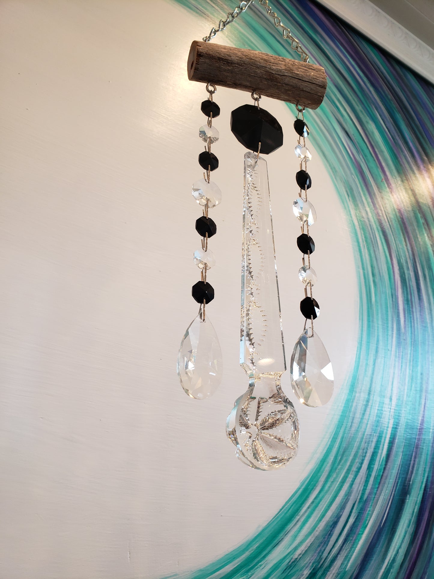 Black and white handmade unique crystal windchime suncatcher