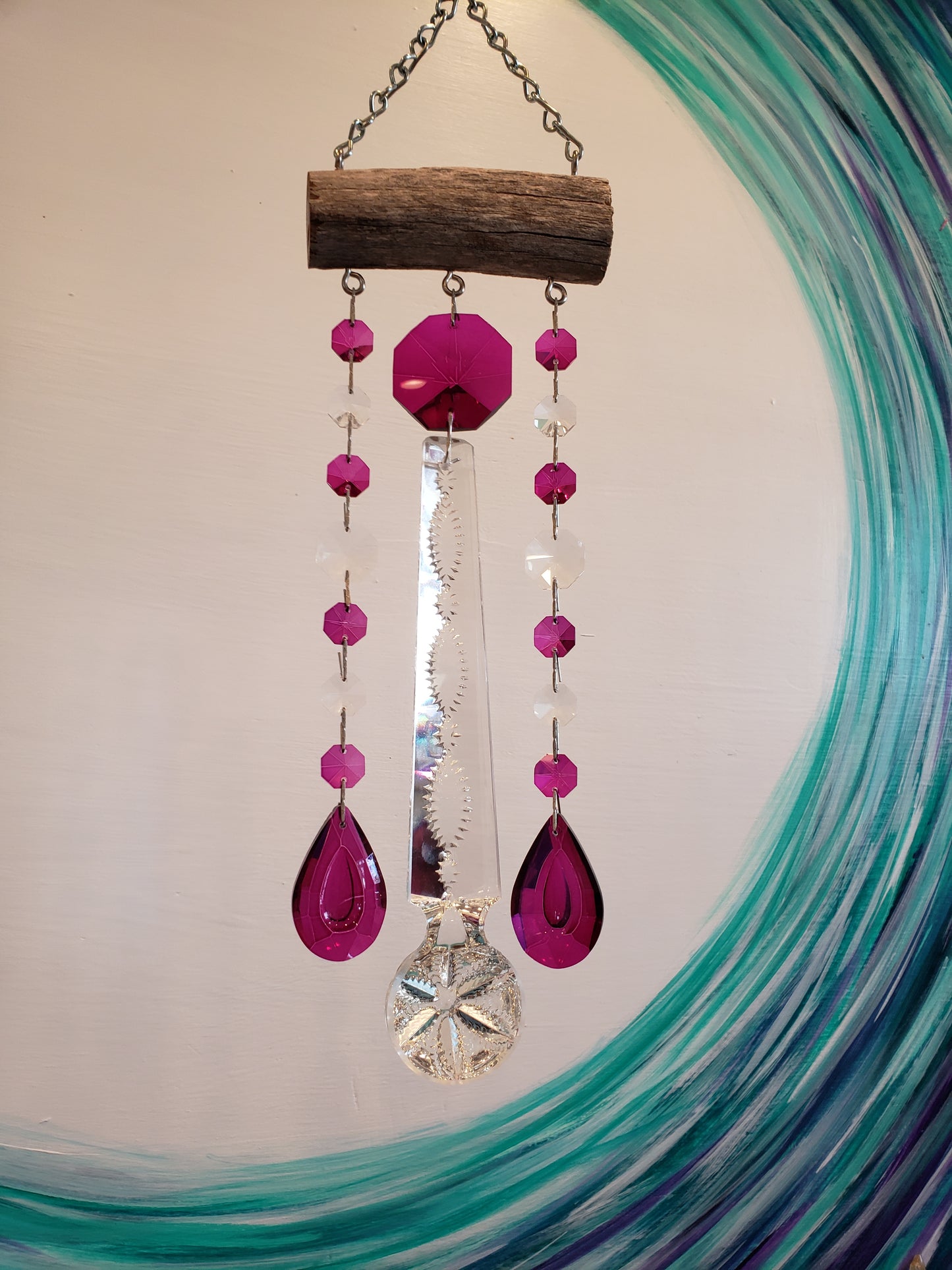 unique handmade chandelier crestal windchime suncatcher by Dazzling Driftwood 