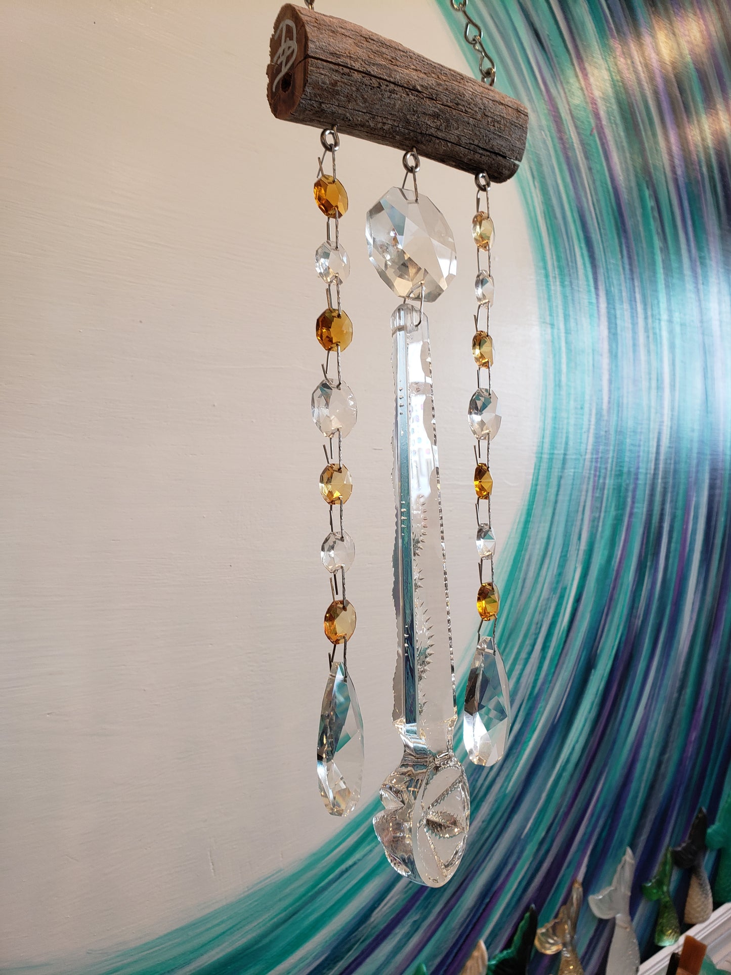 Yellow and clear crystal windchime suncatchers by Dazzling Driftwood