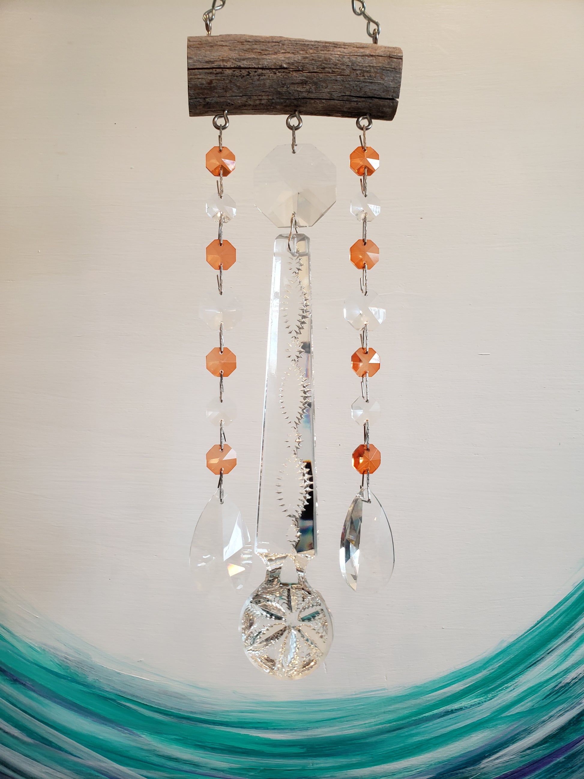 handmade chandelier crystal windchime suncatcher, by Dazzling Driftwood 