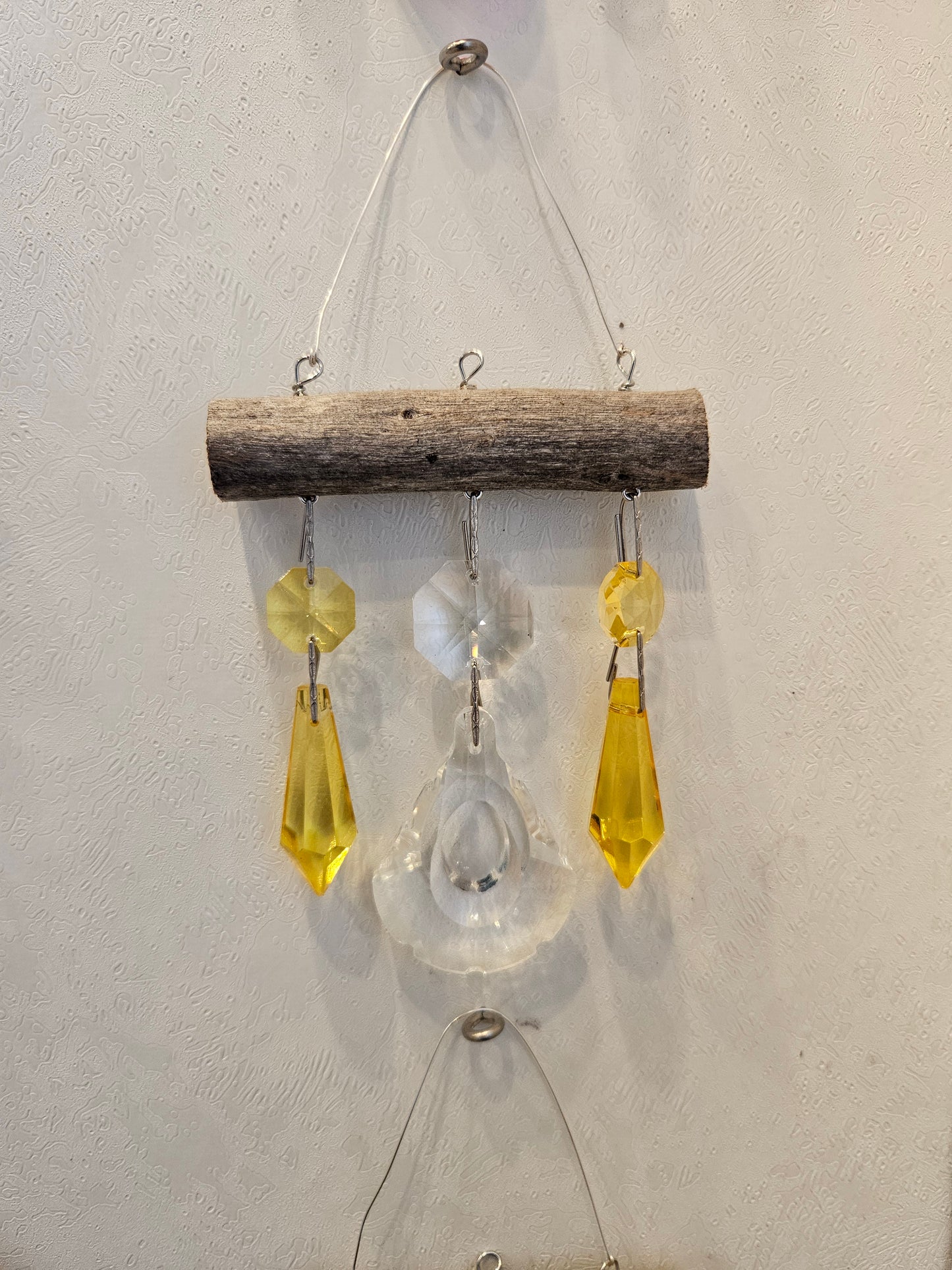 yellow and clear chandelier crystal micro 3 suncatcher by Dazzling Driftwood