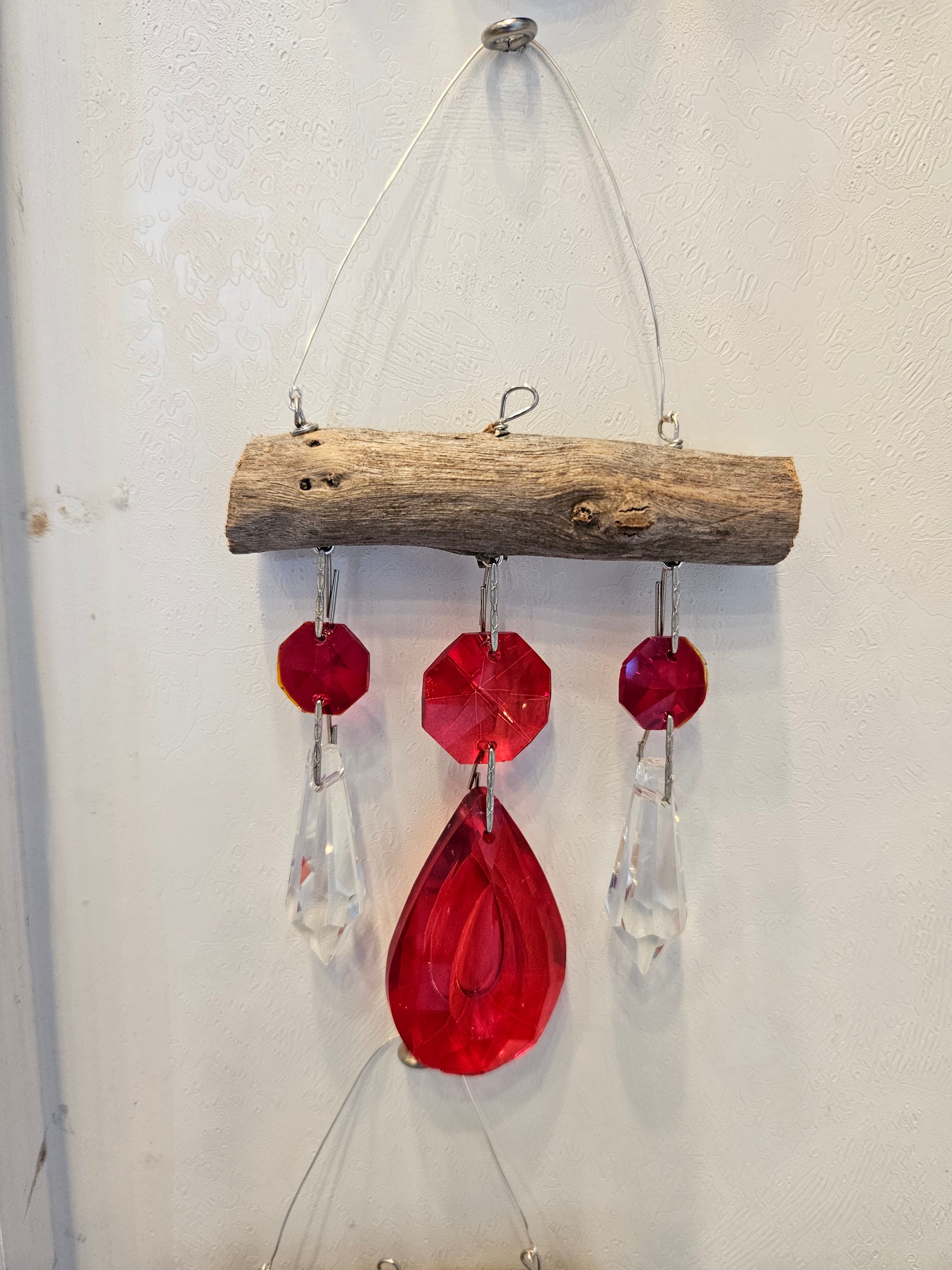 red chandelier crystal suncatcher micro 3 by Dazzling Driftwood