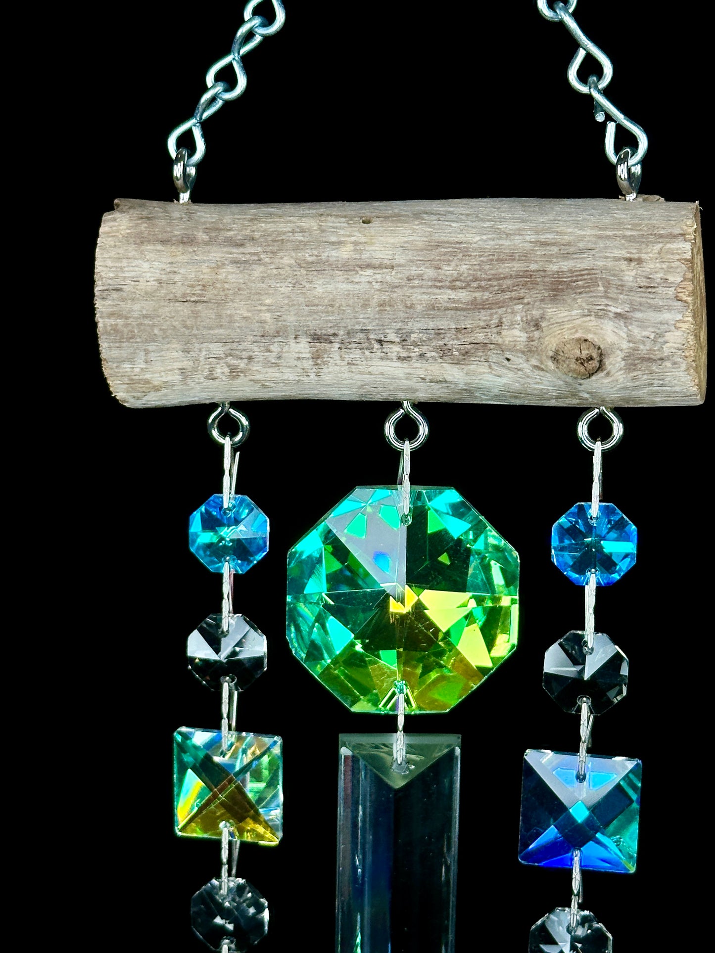Natural Driftwood & Aura Borealis Ice Chandelier Crystal Sun-catching Wind-chime