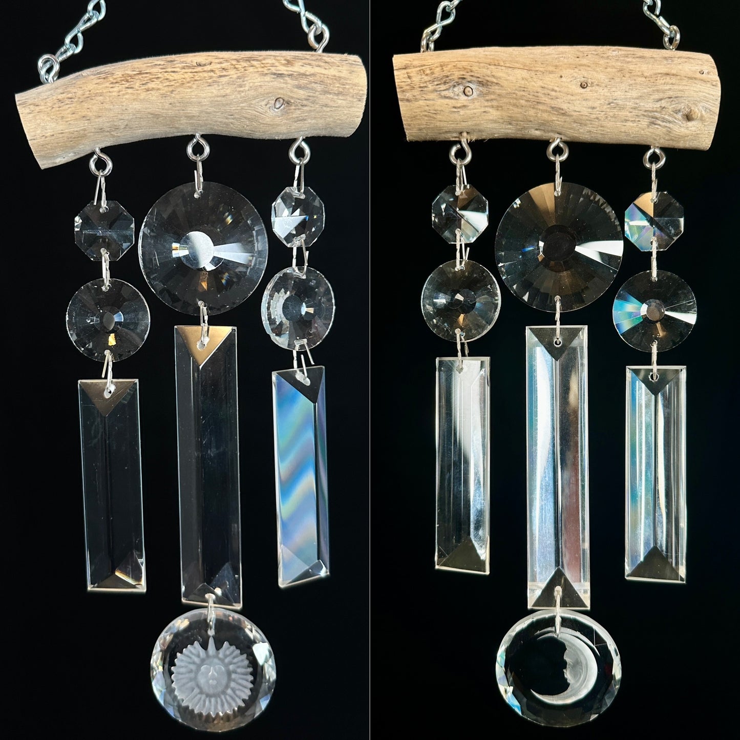 Pair of Sun and Moon Crystal Sun-catching Wind-chimes.