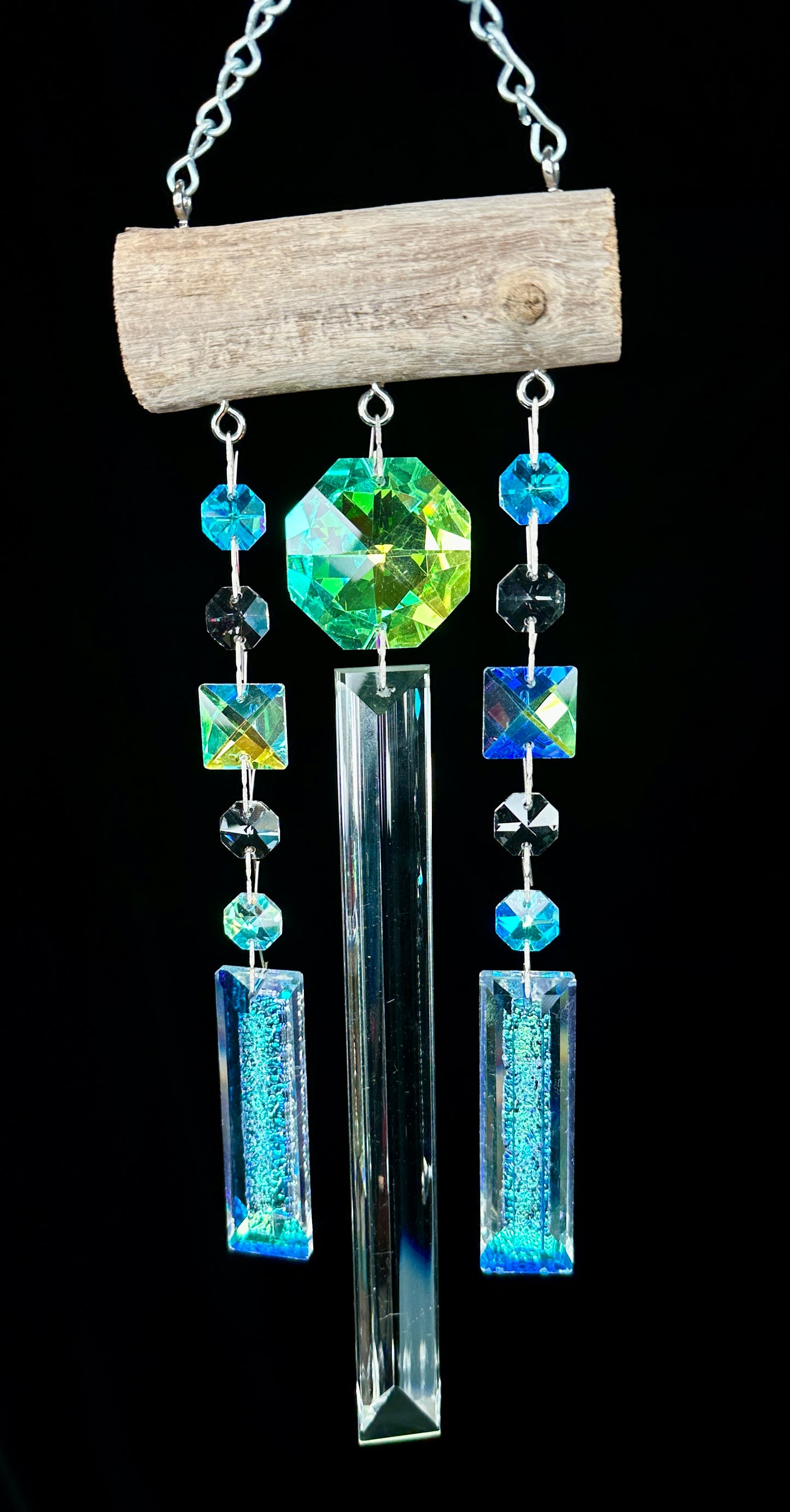 Natural Driftwood & Aura Borealis Ice Chandelier Crystal Sun-catching Wind-chime