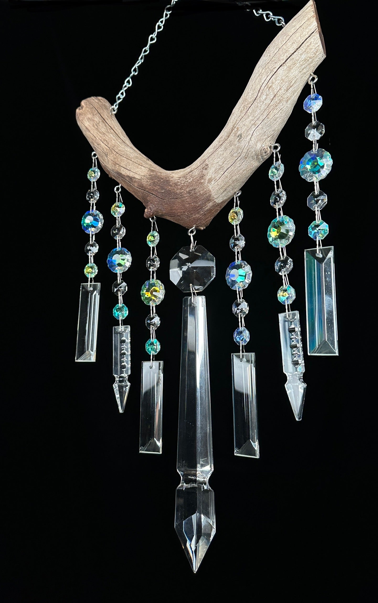 Driftwood & Crystal Mermaid Tail Sun-catching Windchime