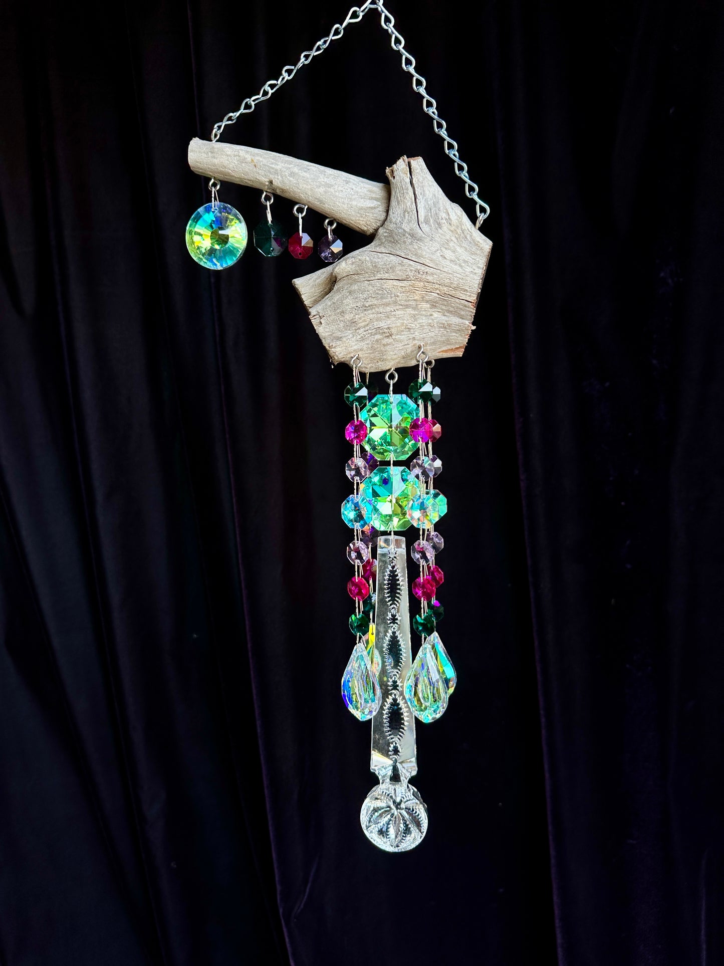 Quirky Driftwood & Crystal Suncatching Wind Chime 5+ XL