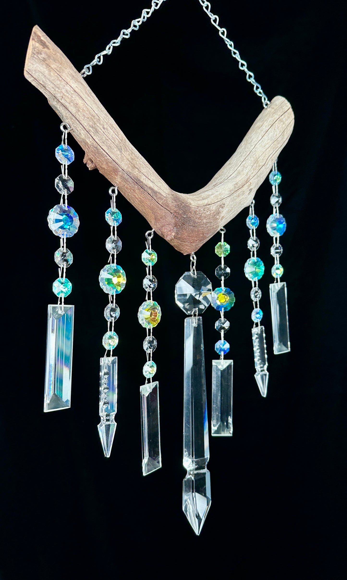 Driftwood & Crystal Mermaid Tail Sun-catching Windchime