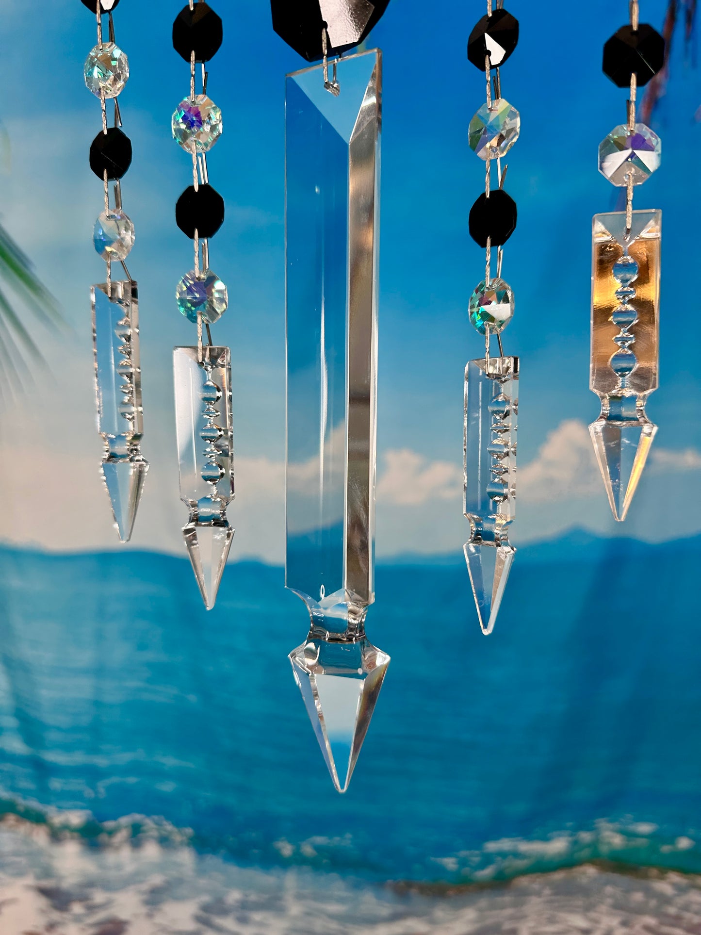 Sparkling Driftwood and Crystal Chandelier Crystal Sun-catching Wind-chime 5 One of a kind Dark Wood