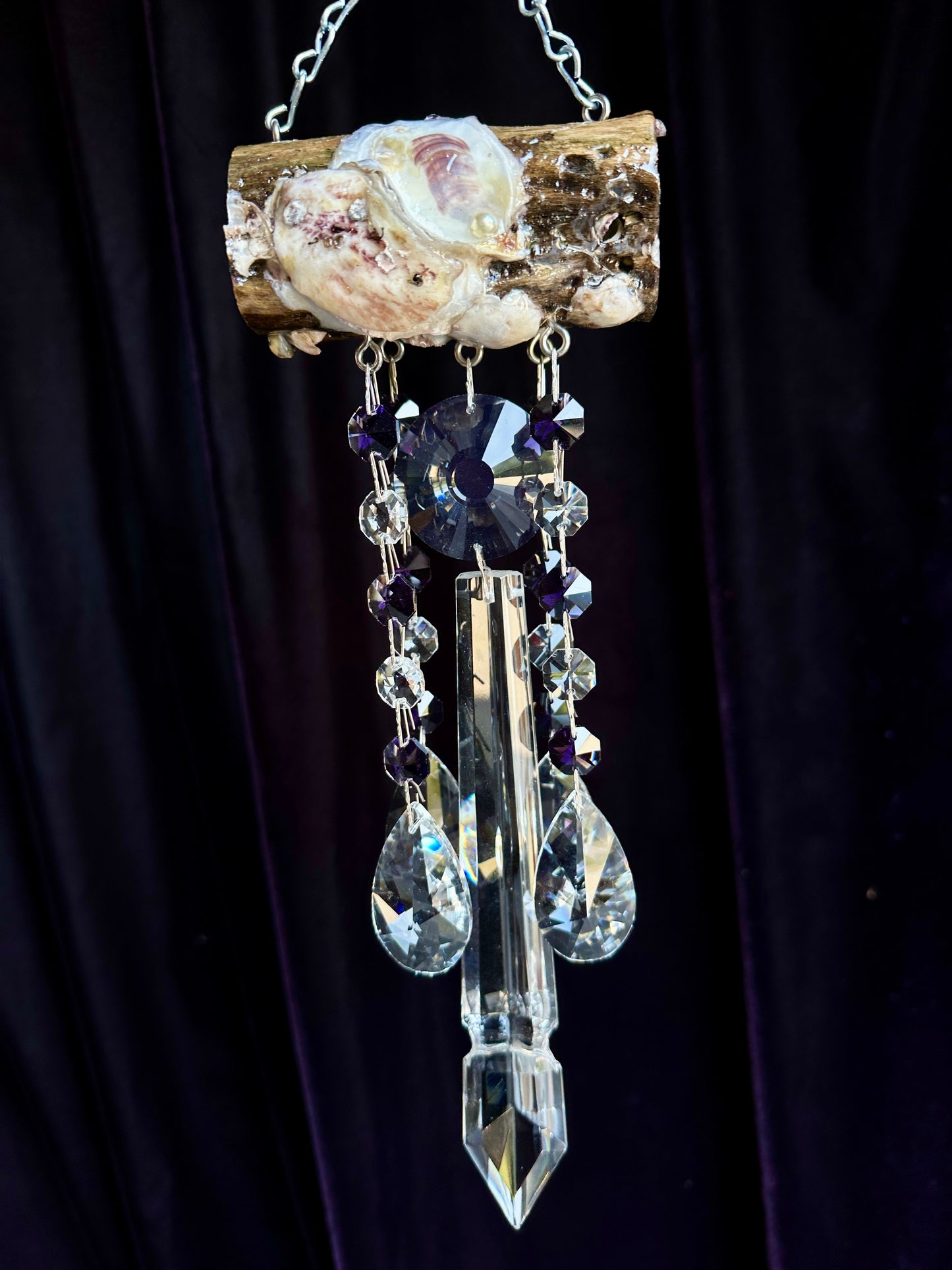 Driftwood and Oyster-shell Sun-catching Windchime & Crystal 5 Strand