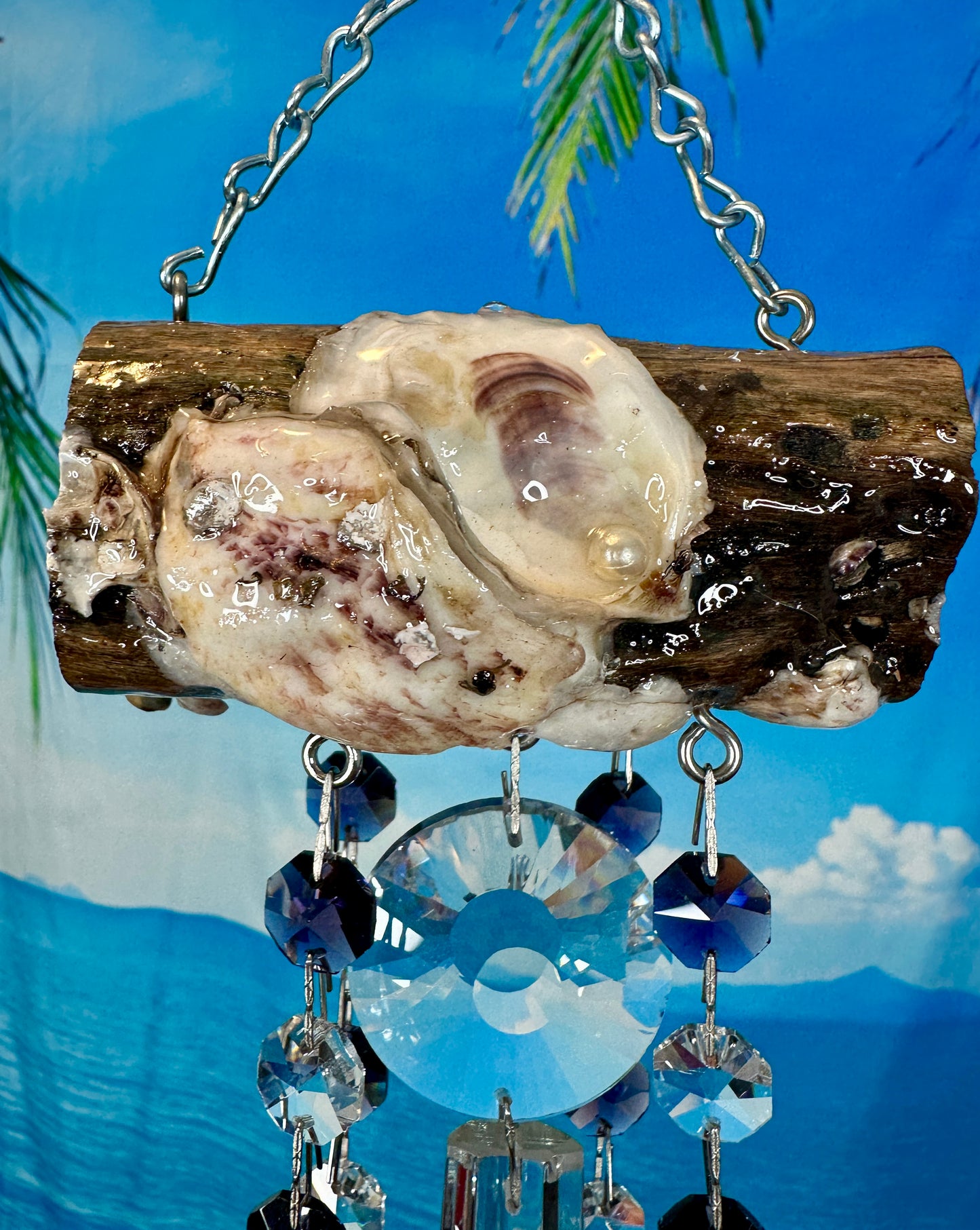 Driftwood and Oyster-shell Sun-catching Windchime & Crystal 5 Strand