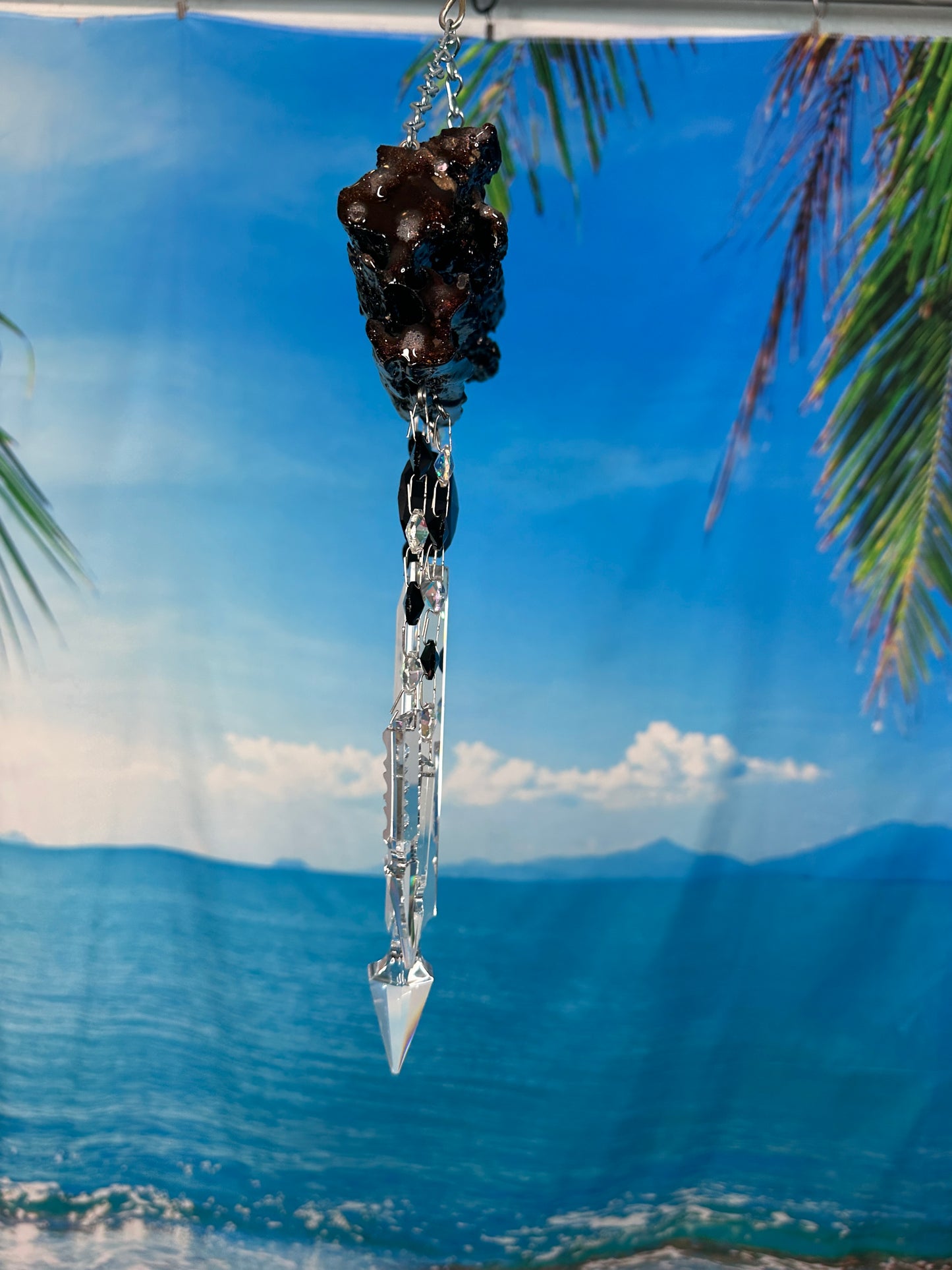 Sparkling Driftwood and Crystal Chandelier Crystal Sun-catching Wind-chime 5 One of a kind Dark Wood